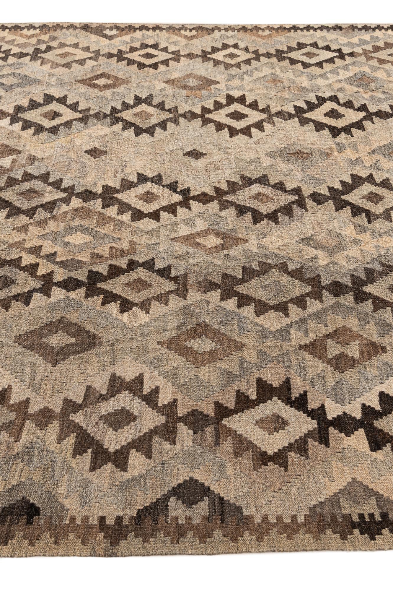 6' 10 x 9' 9 Hand Woven Kilim Maymana Wool Rug