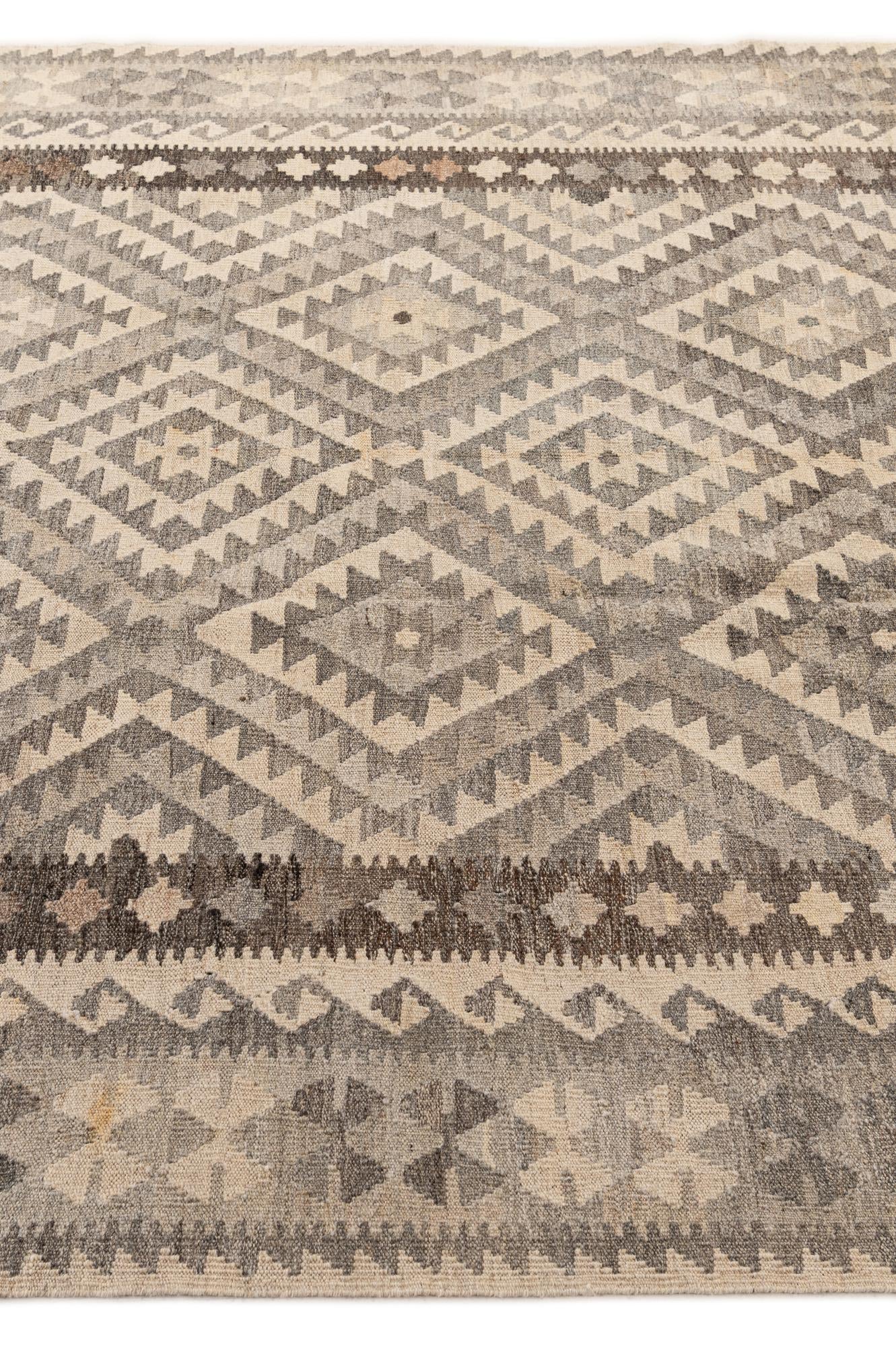 6' 9 x 9' 6 Hand Woven Kilim Maymana Wool Rug