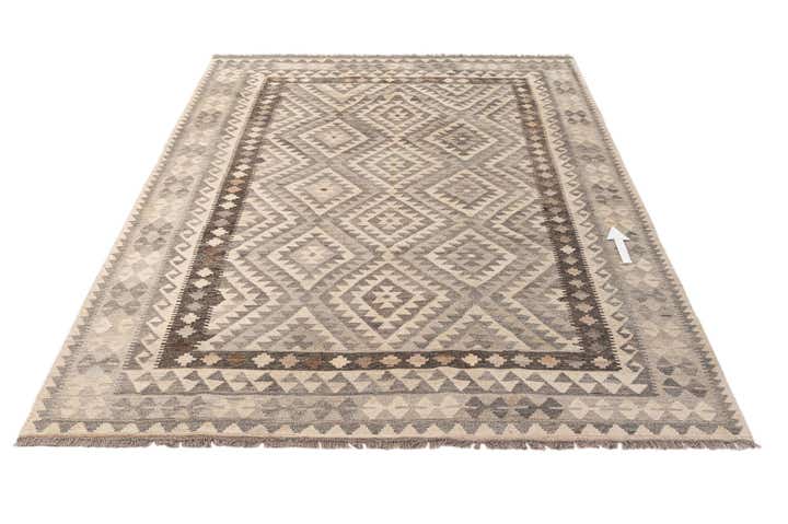6' 9 x 9' 6 Hand Woven Kilim Maymana Wool Rug