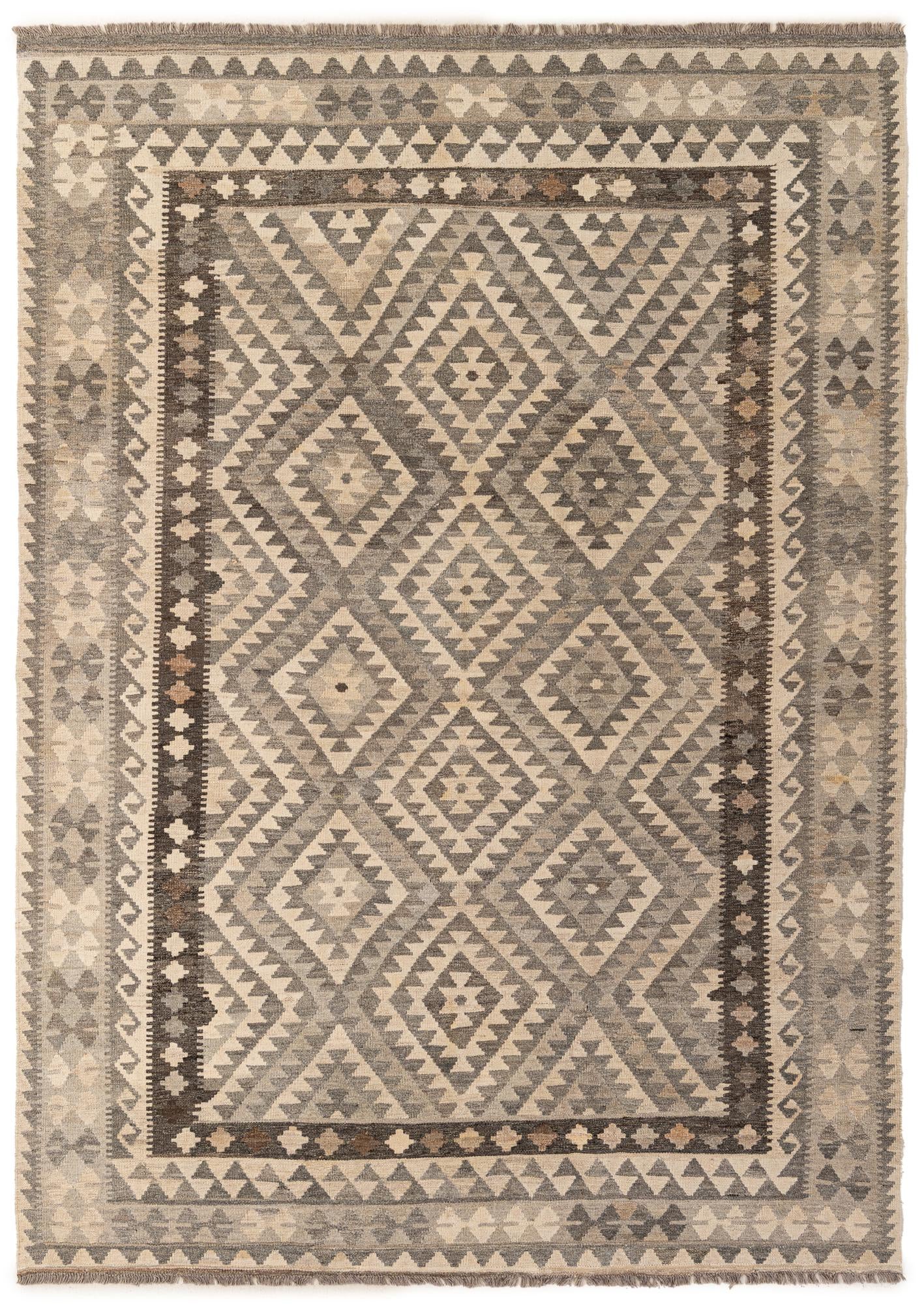 6' 9 x 9' 6 Hand Woven Kilim Maymana Wool Rug