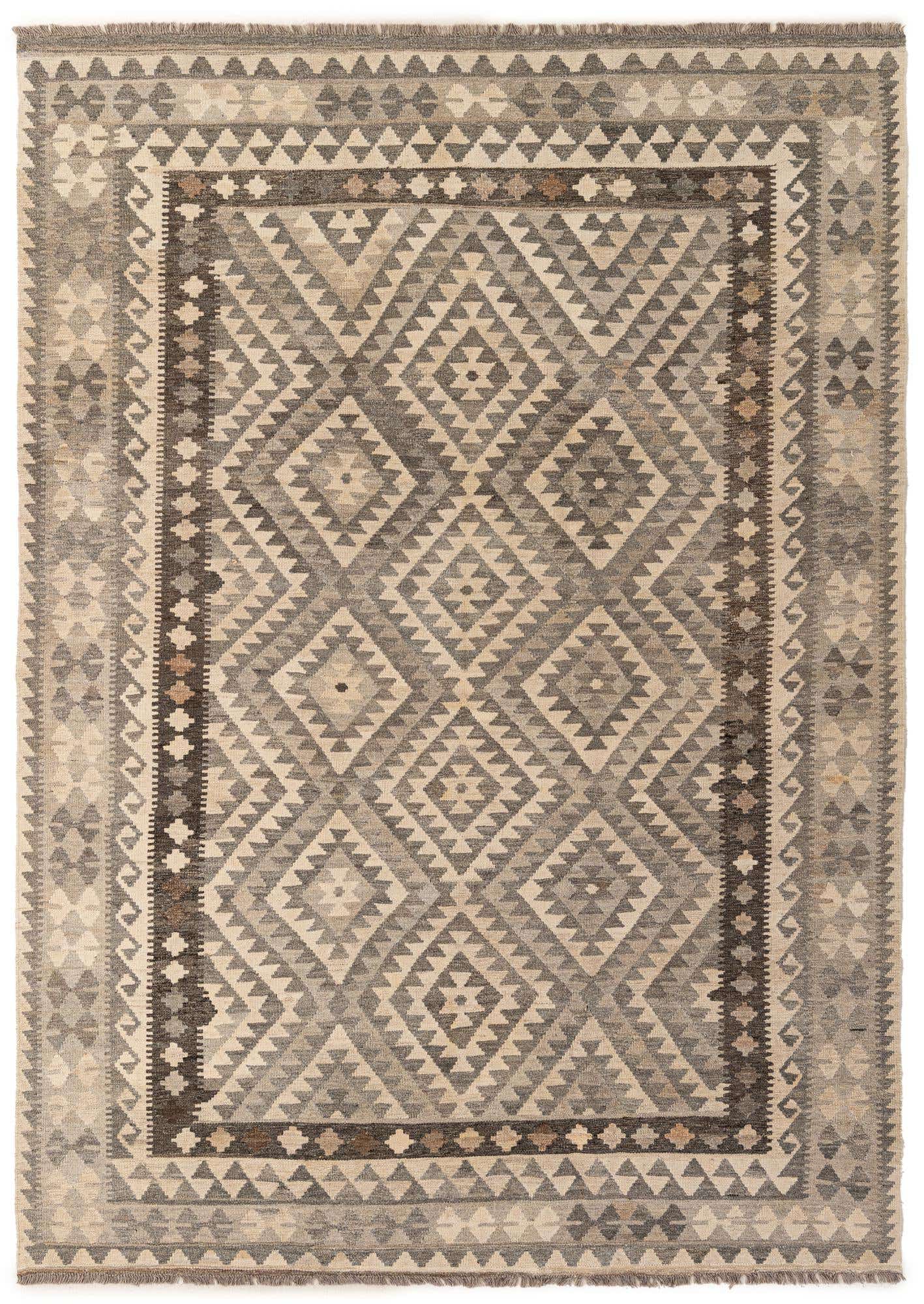 6' 9 x 9' 6 Hand Woven Kilim Maymana Wool Rug