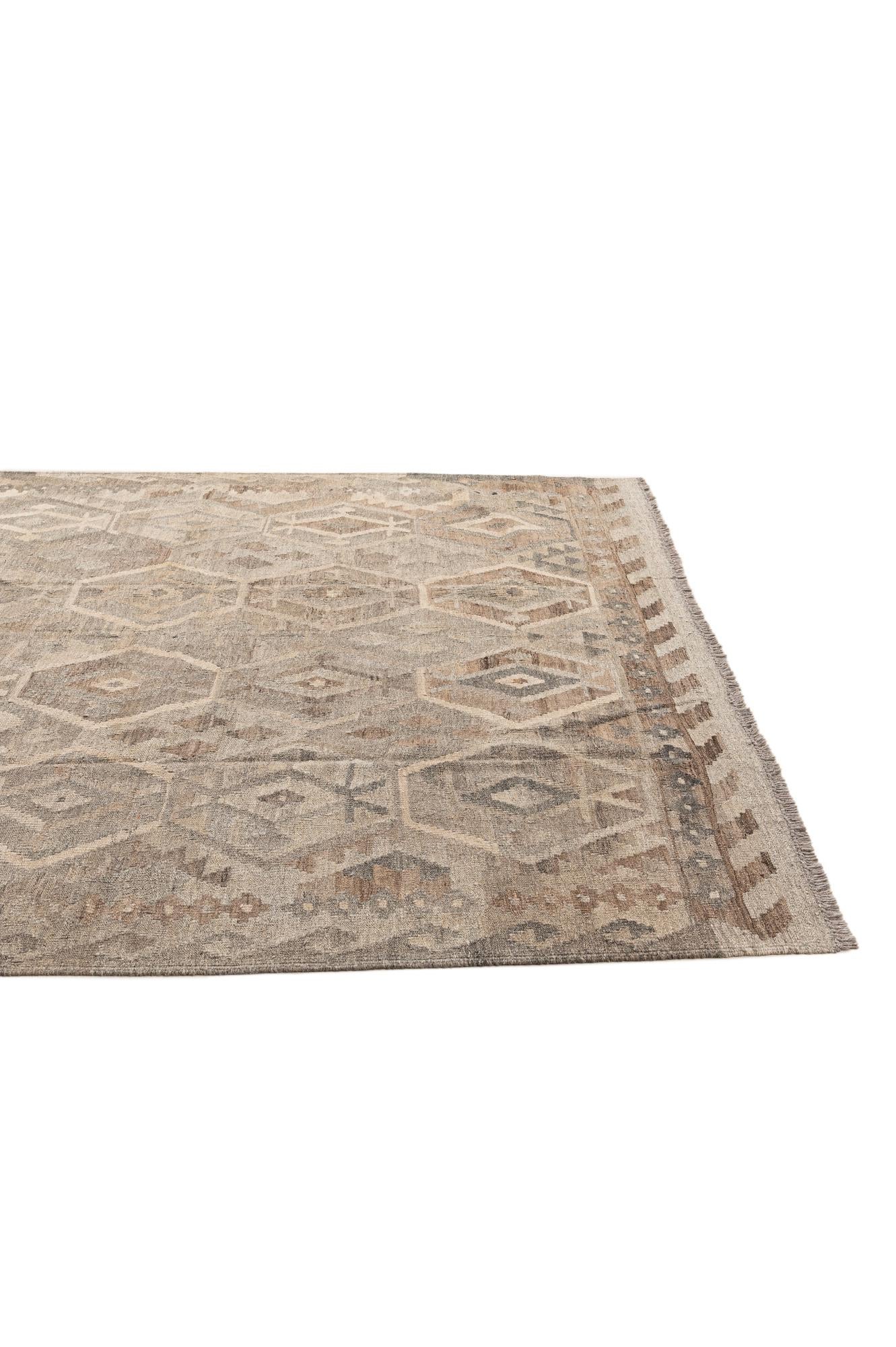 6' 9 x 9' 11 Hand Woven Kilim Maymana Wool Rug