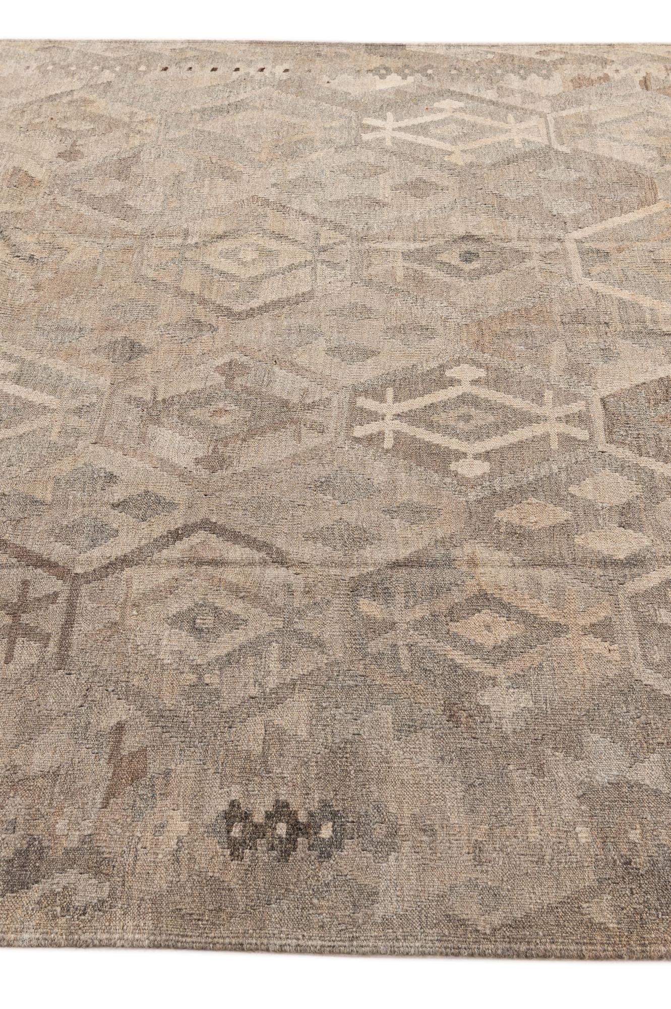 6' 9 x 9' 11 Hand Woven Kilim Maymana Wool Rug