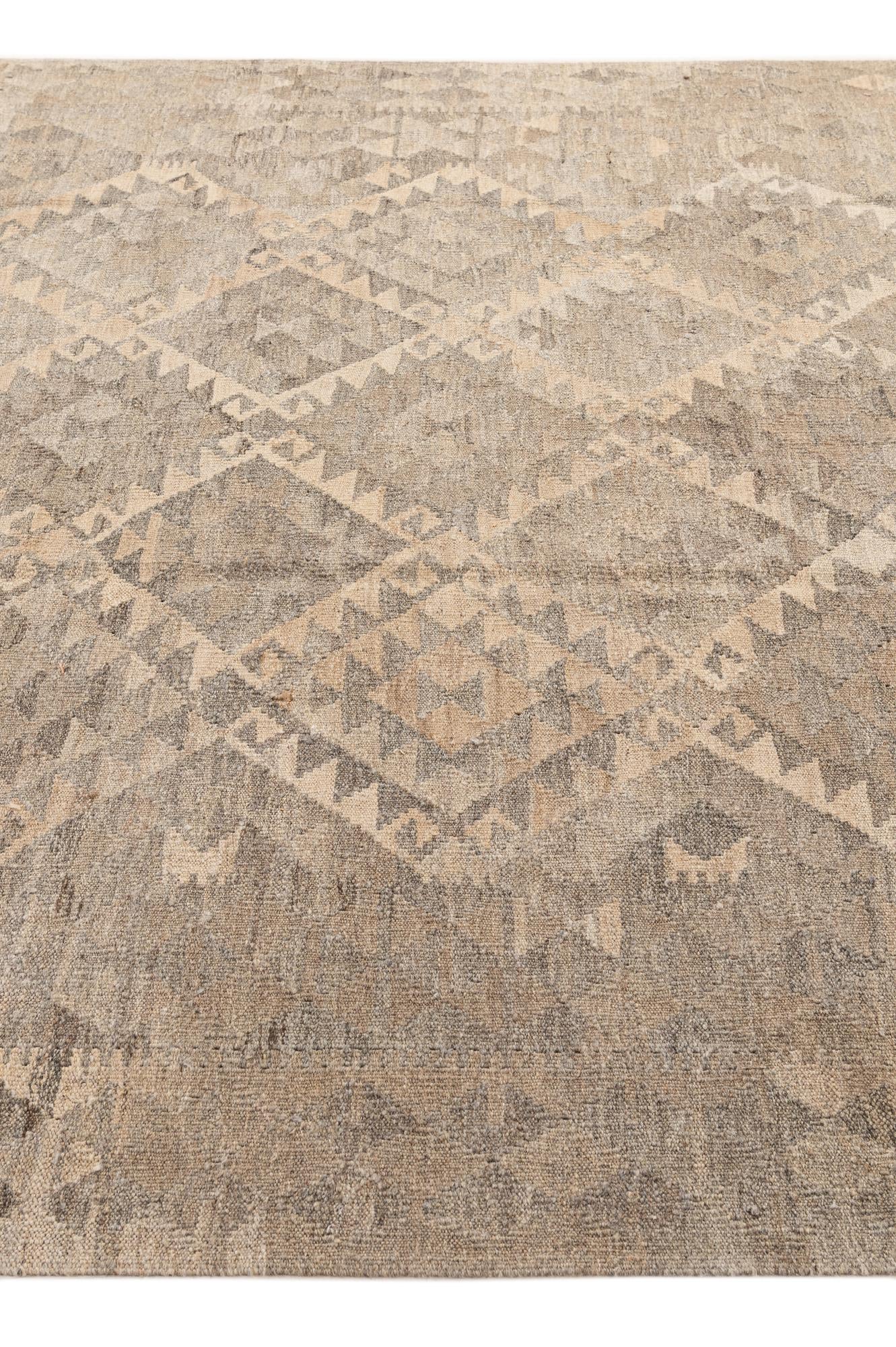 6' 8 x 9' 10 Hand Woven Kilim Maymana Wool Rug
