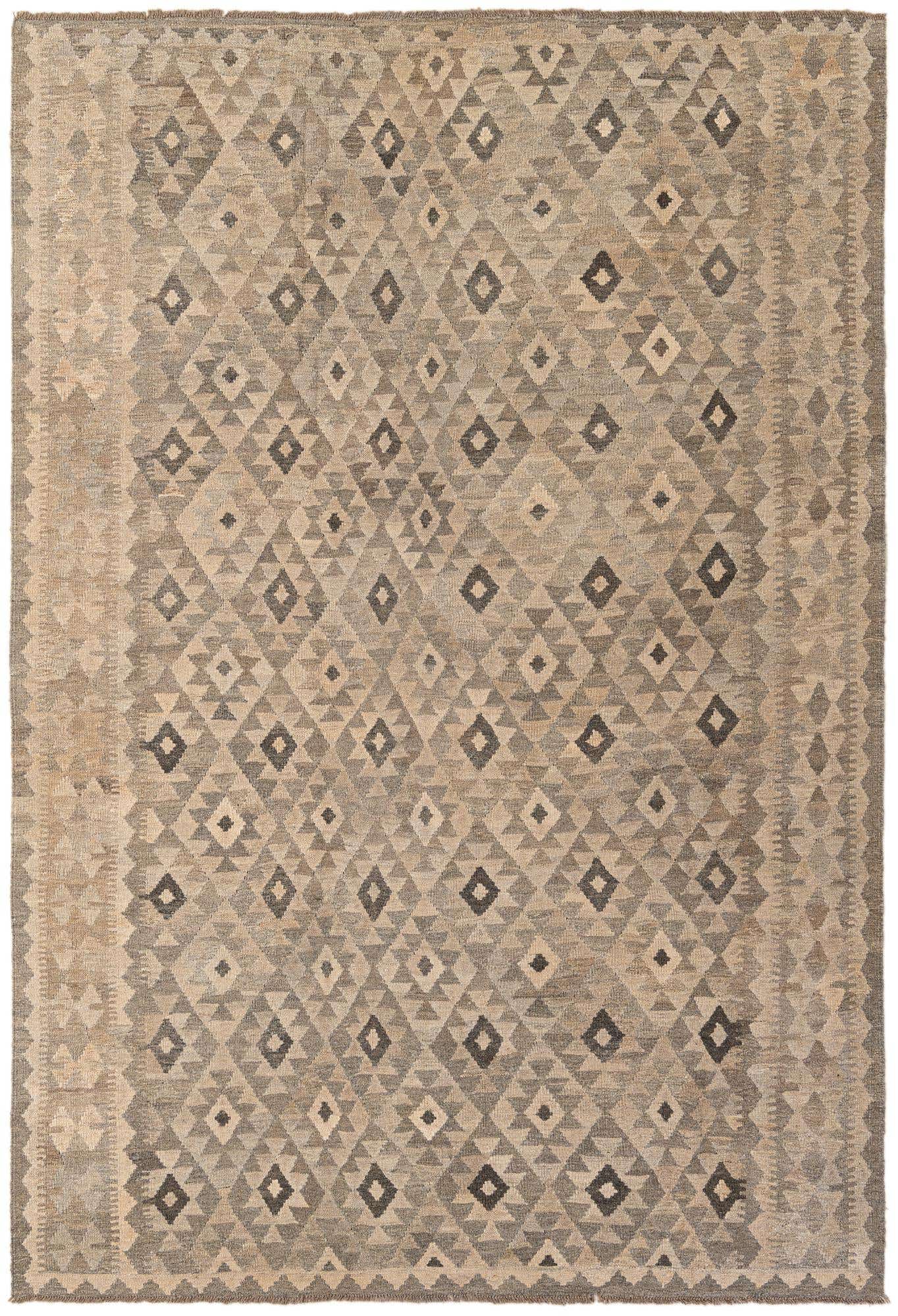 6' 8 x 9' 10 Hand Woven Kilim Maymana Wool Rug