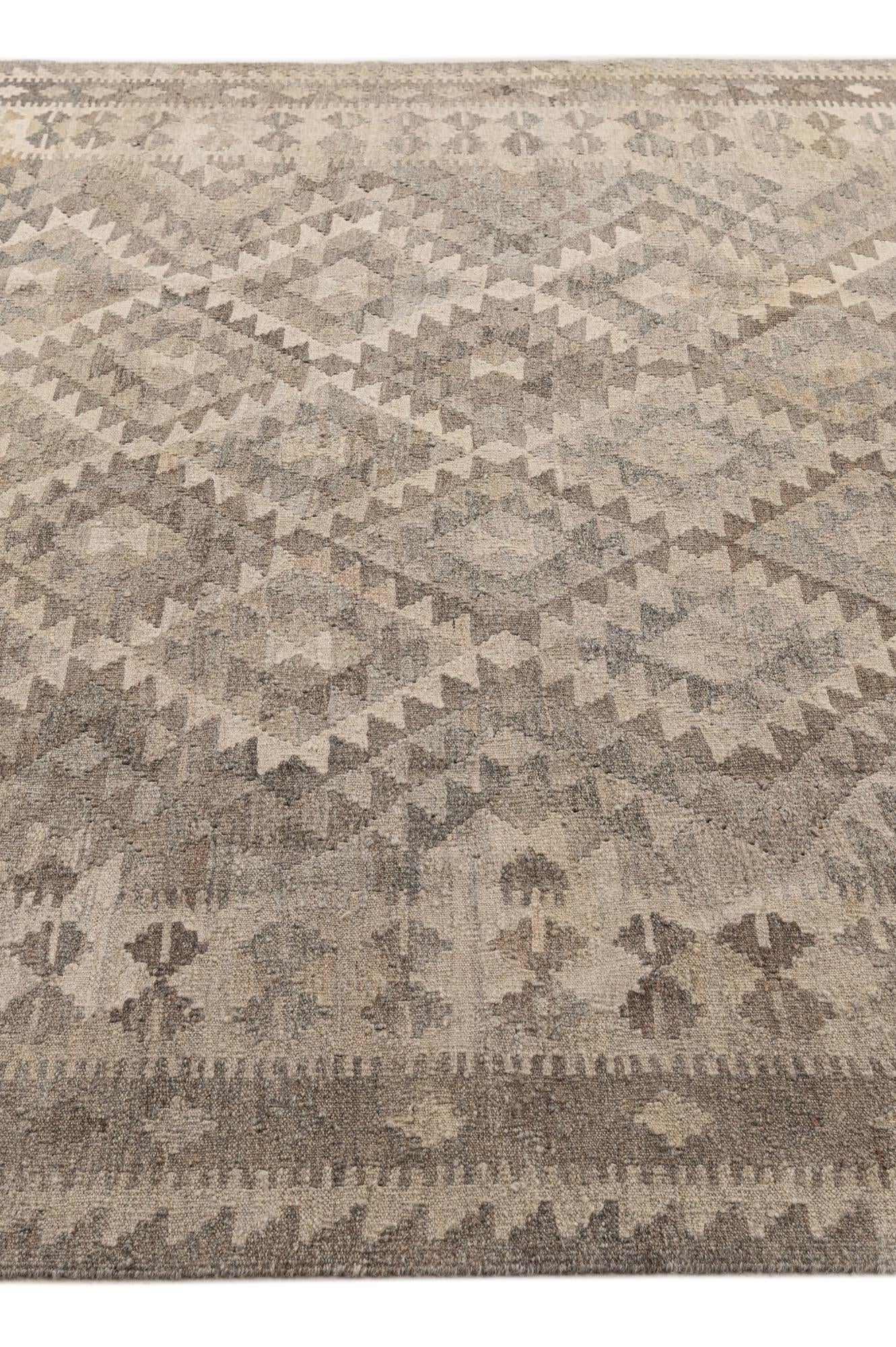 6' 7 x 9' 11 Hand Woven Kilim Maymana Wool Rug