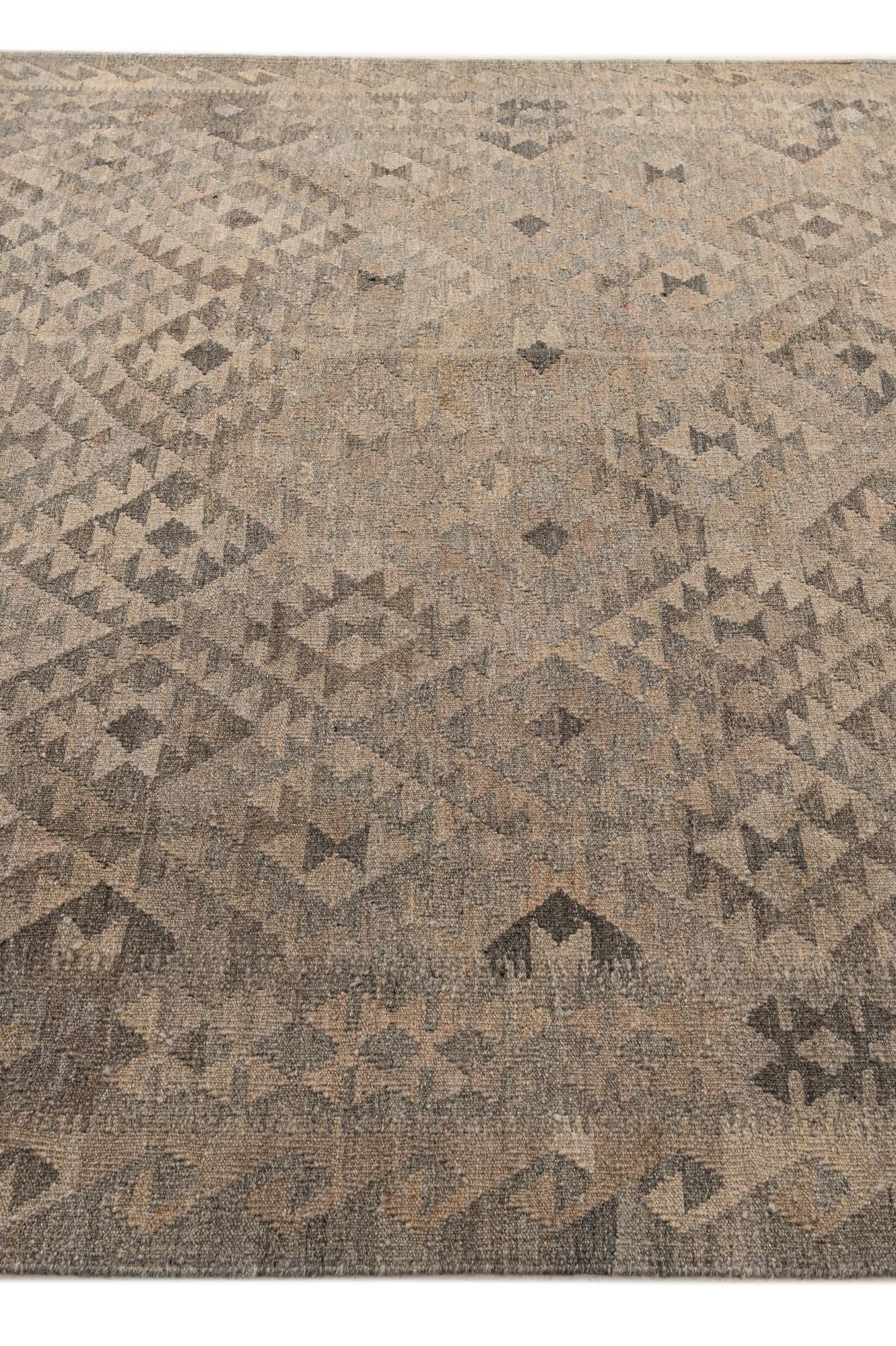 6' 7 x 10' Hand Woven Kilim Maymana Wool Rug