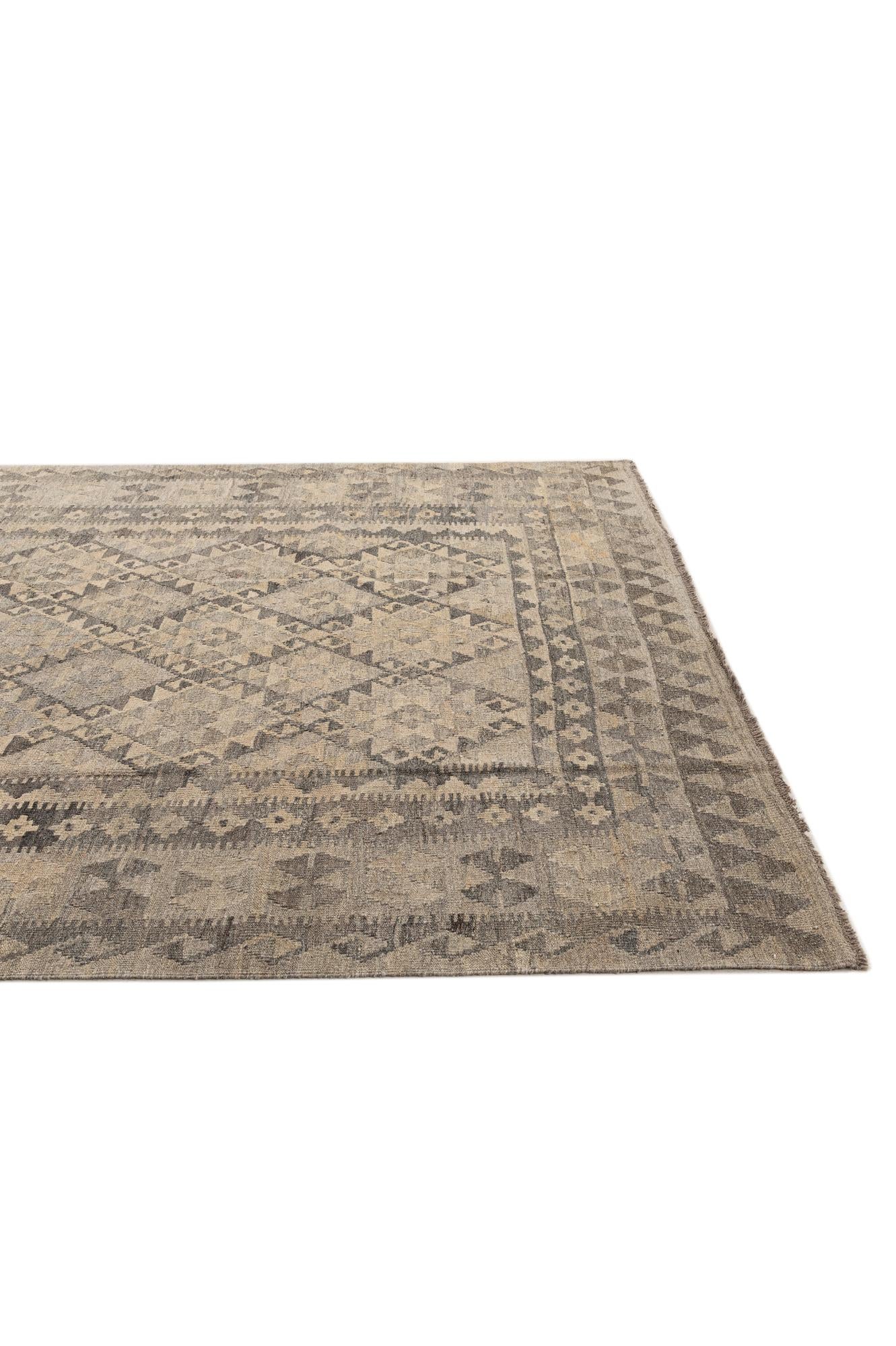 6' 8 x 9' 9 Hand Woven Kilim Maymana Wool Rug