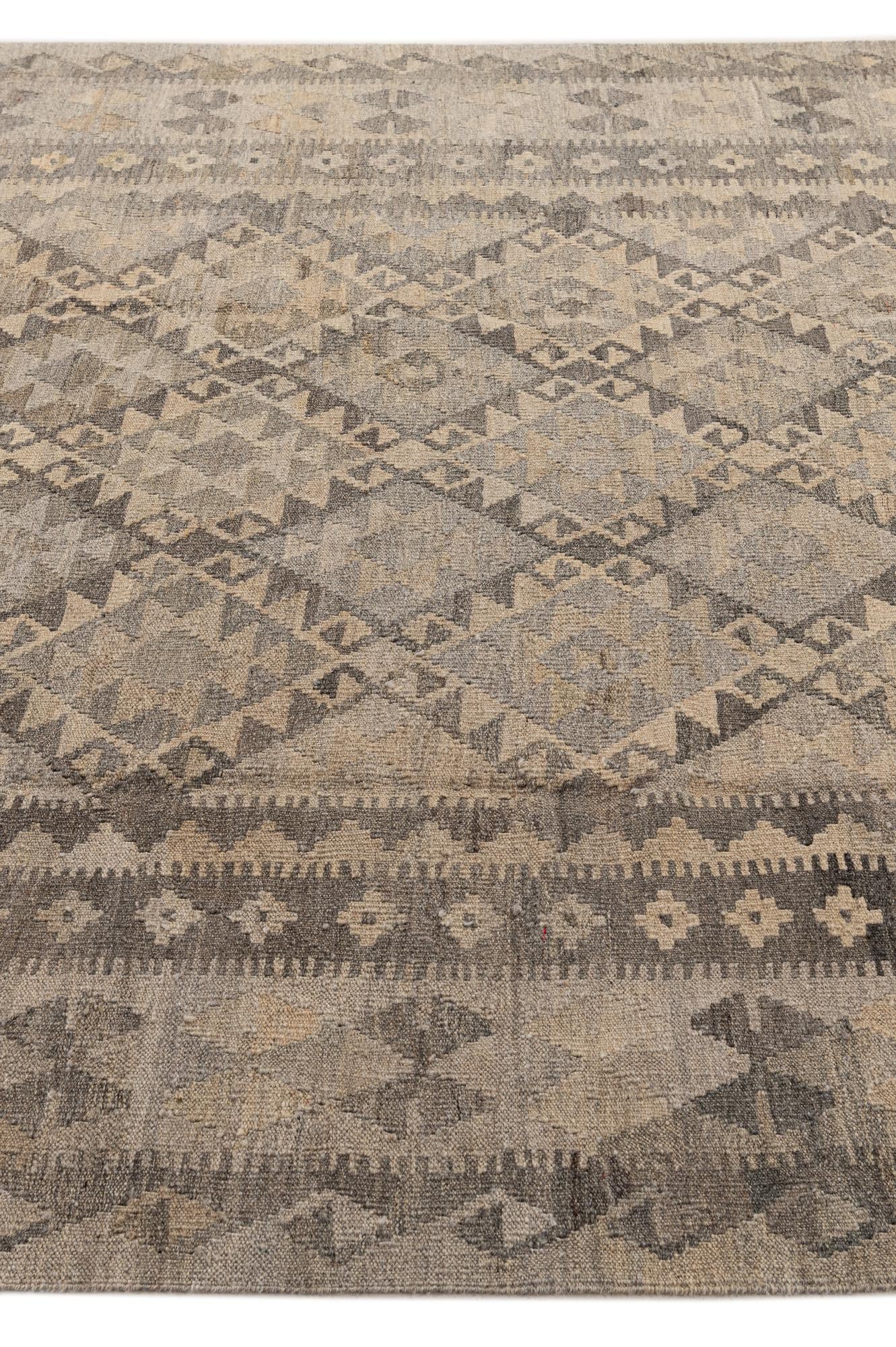 6' 8 x 9' 9 Hand Woven Kilim Maymana Wool Rug