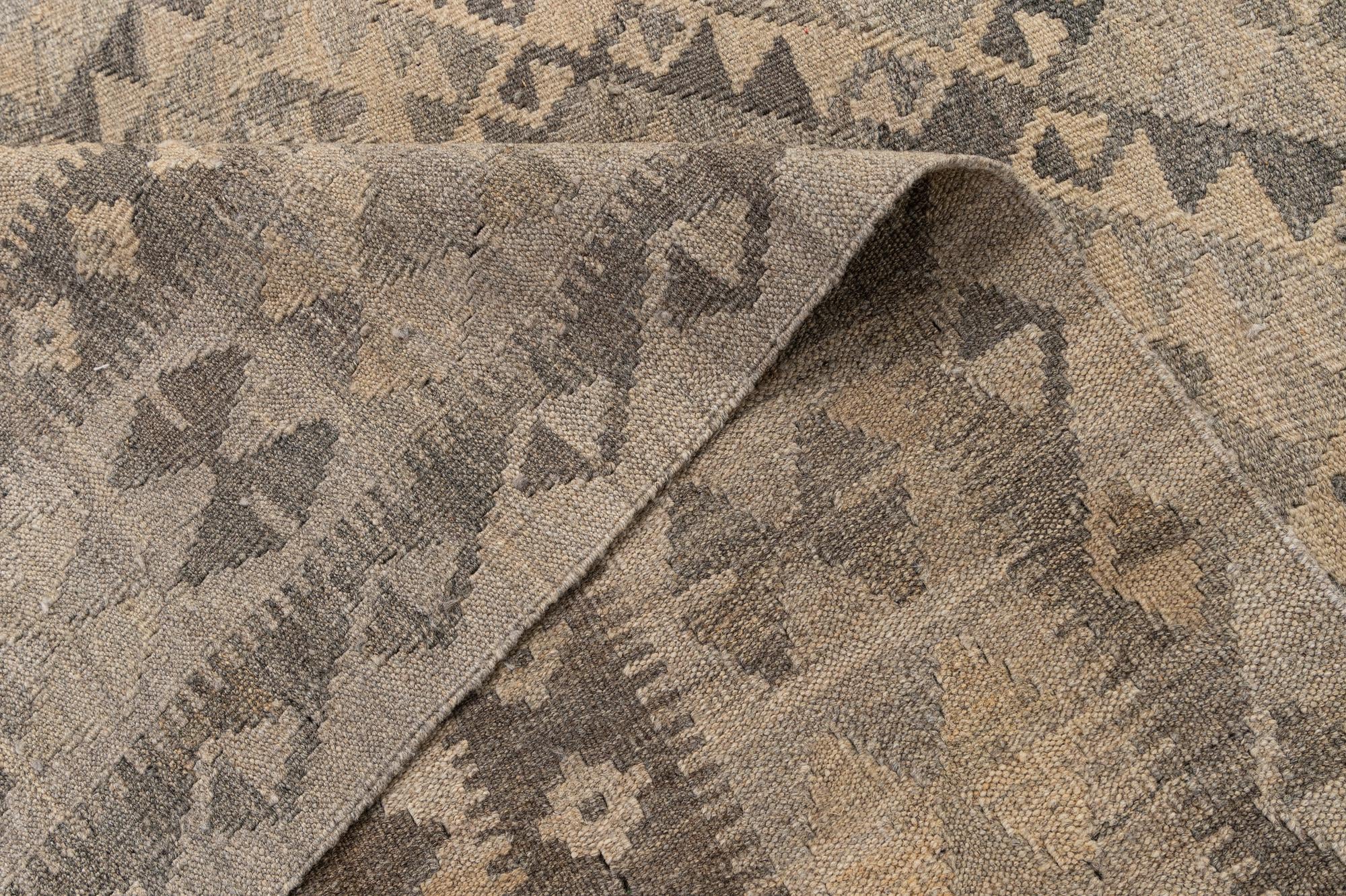 6' 8 x 9' 9 Hand Woven Kilim Maymana Wool Rug