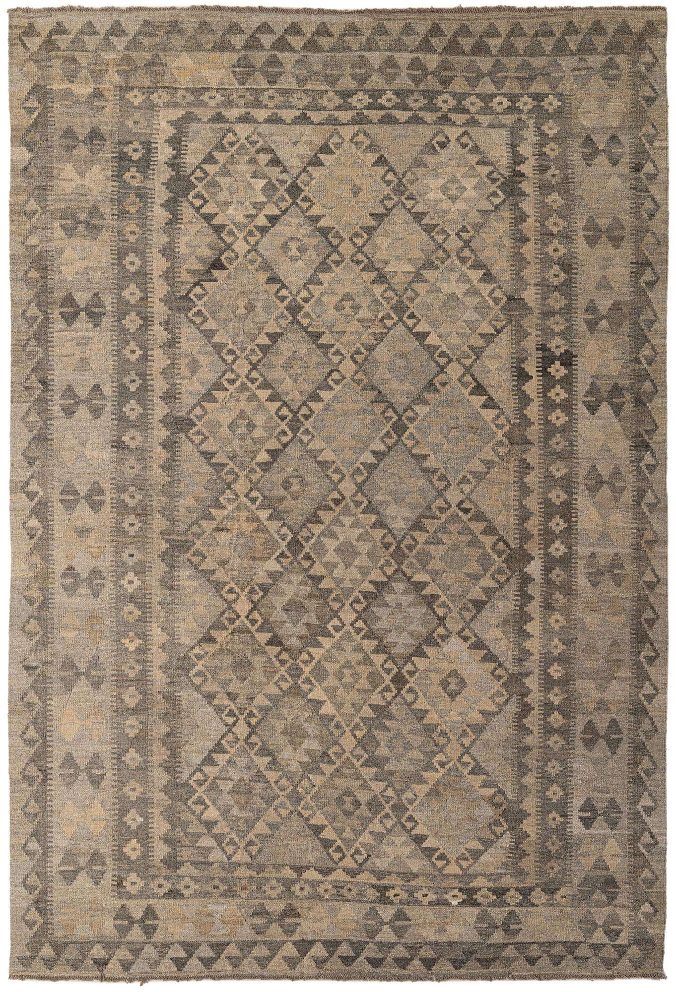 6' 8 x 9' 9 Hand Woven Kilim Maymana Wool Rug