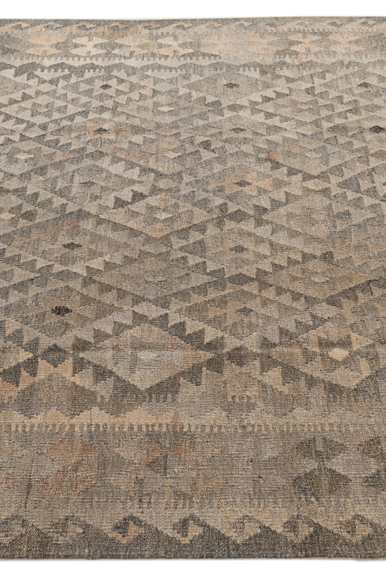 6' 9 x 9' 9 Hand Woven Kilim Maymana Wool Rug