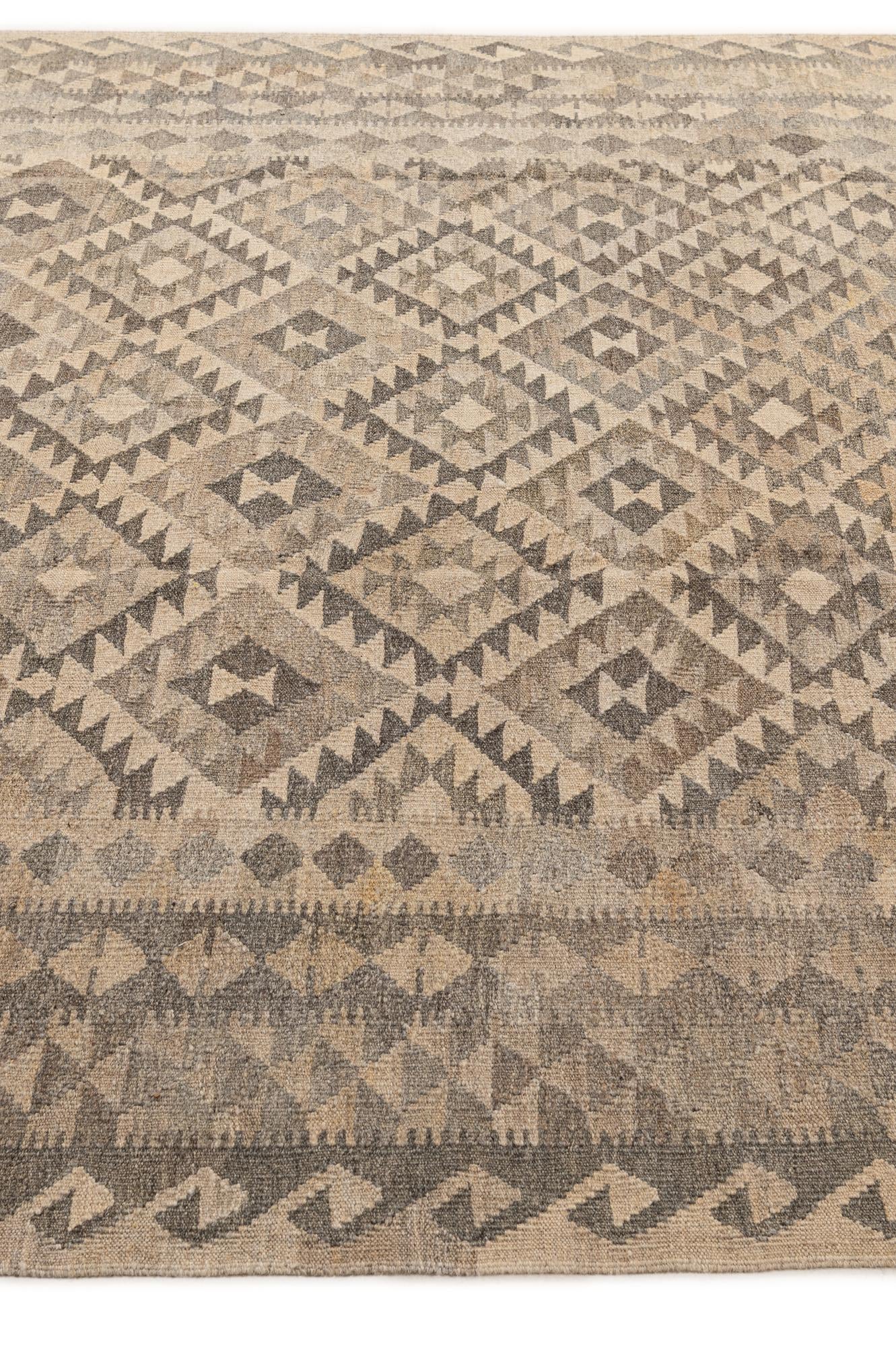 6' 9 x 9' 11 Hand Woven Kilim Maymana Wool Rug