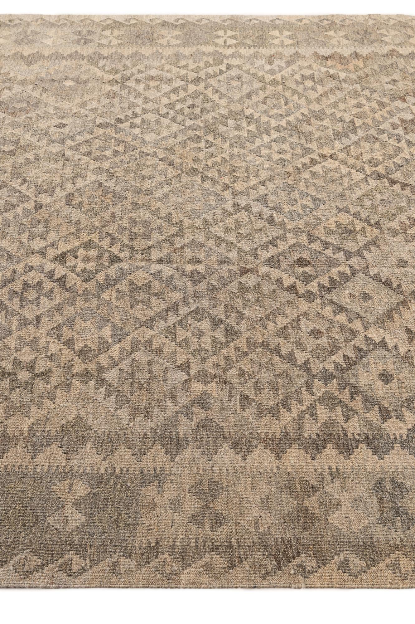 6' 7 x 9' 9 Hand Woven Kilim Maymana Wool Rug