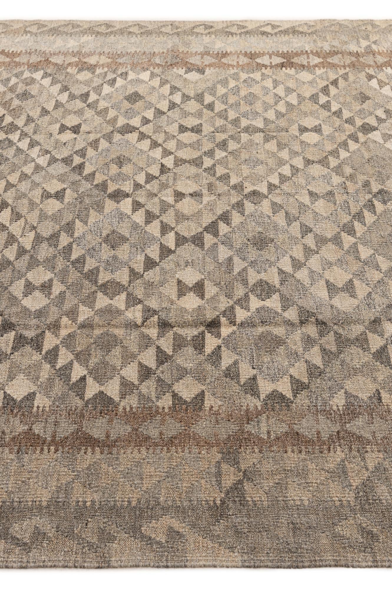 6' 7 x 9' 9 Hand Woven Kilim Maymana Wool Rug