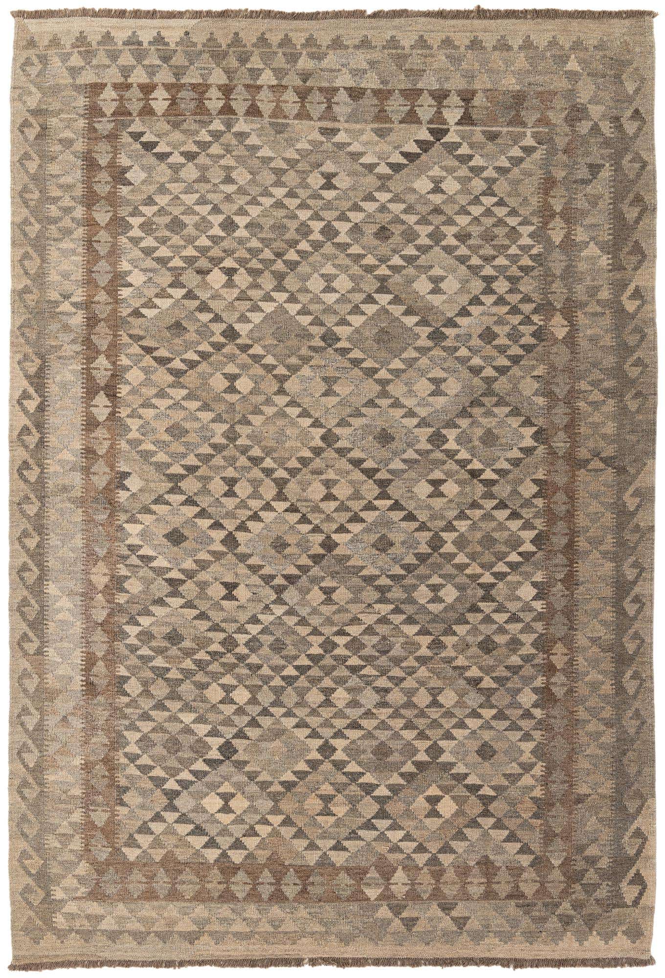 6' 7 x 9' 9 Hand Woven Kilim Maymana Wool Rug