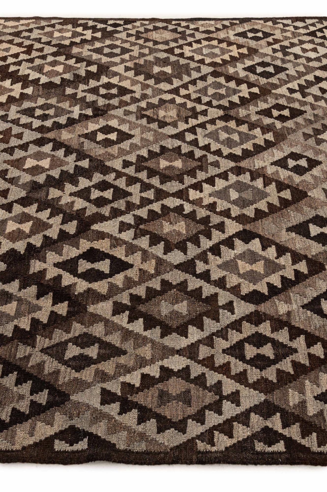 6' 9 x 9' 1 Hand Woven Kilim Maymana Wool Rug