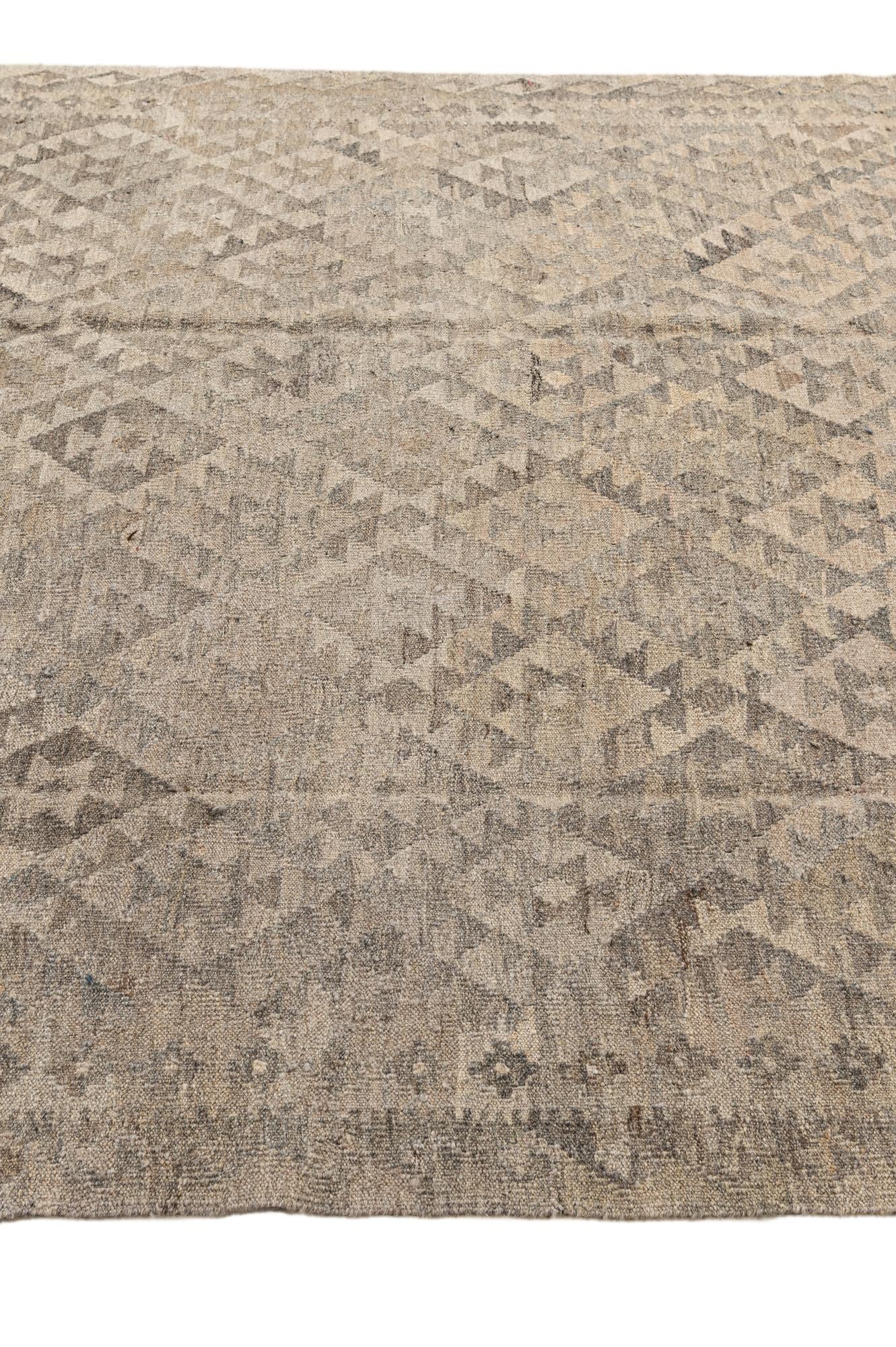 6' 6 x 9' 11 Hand Woven Kilim Maymana Wool Rug