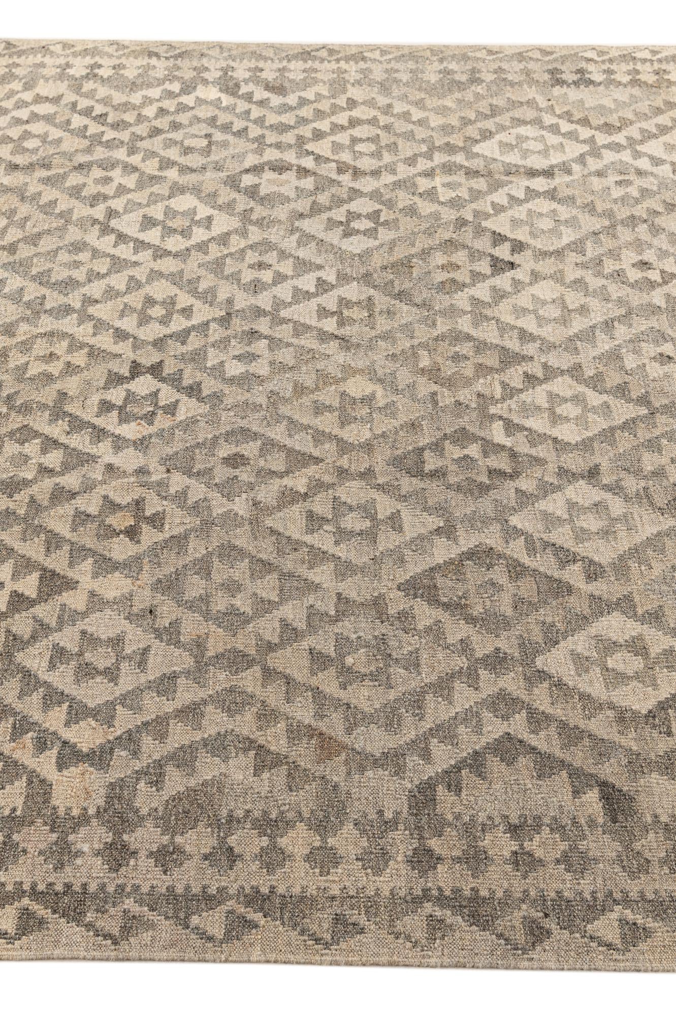 6' 9 x 10' 2 Hand Woven Kilim Maymana Wool Rug