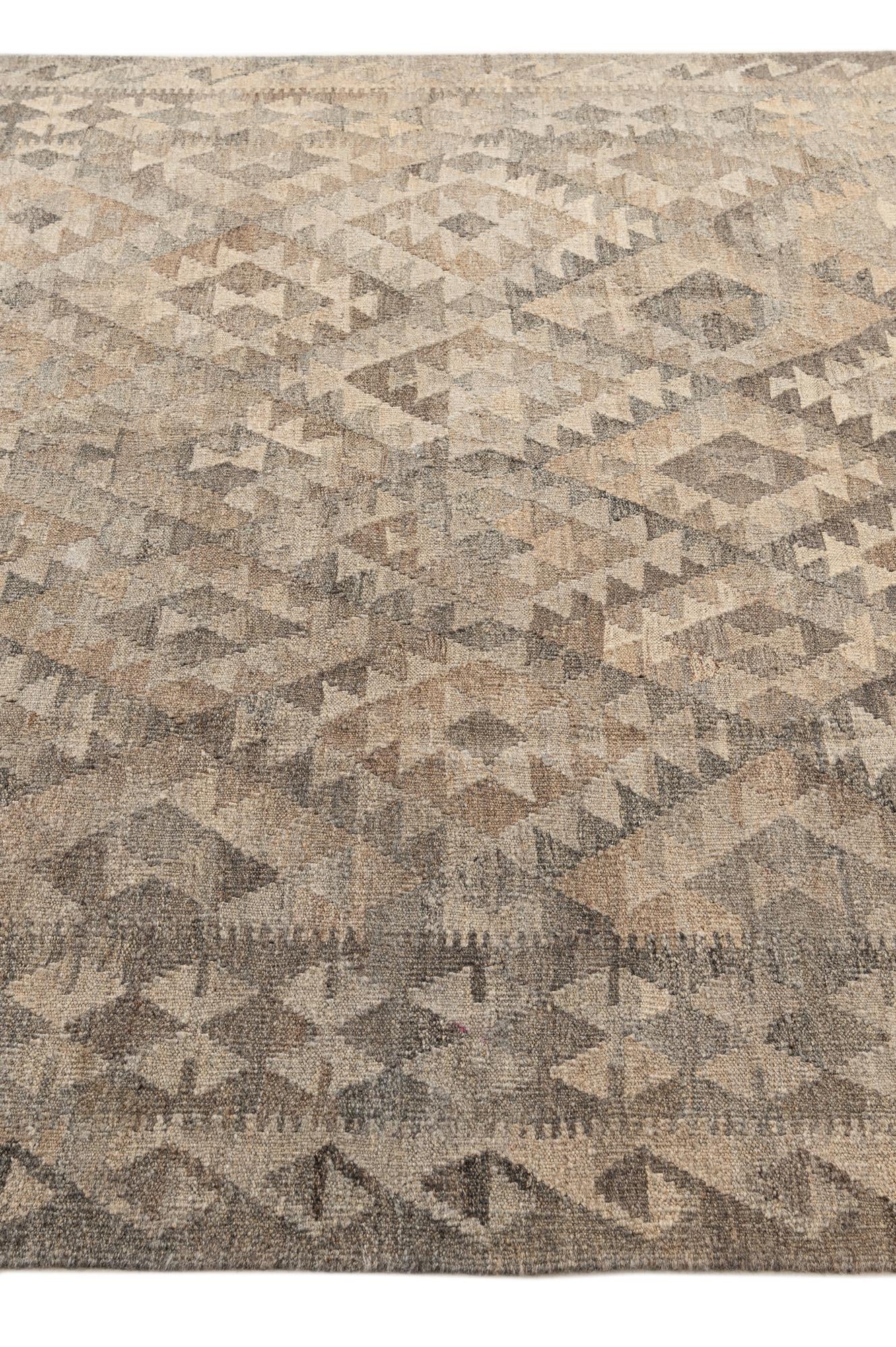 6' 7 x 10' 4 Hand Woven Kilim Maymana Wool Rug