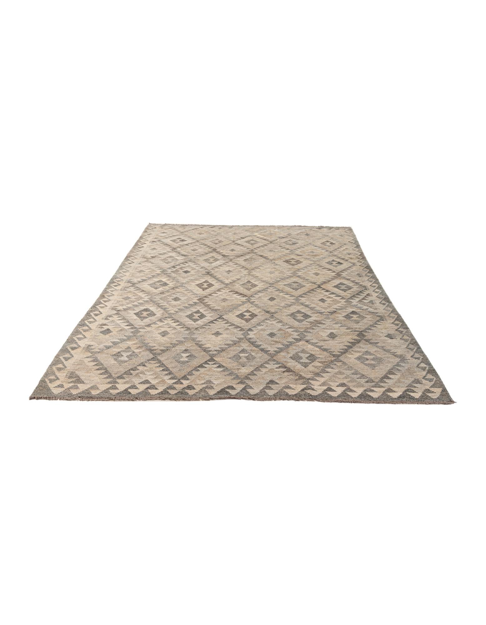 6' 8 x 10' 3 Hand Woven Kilim Maymana Wool Rug