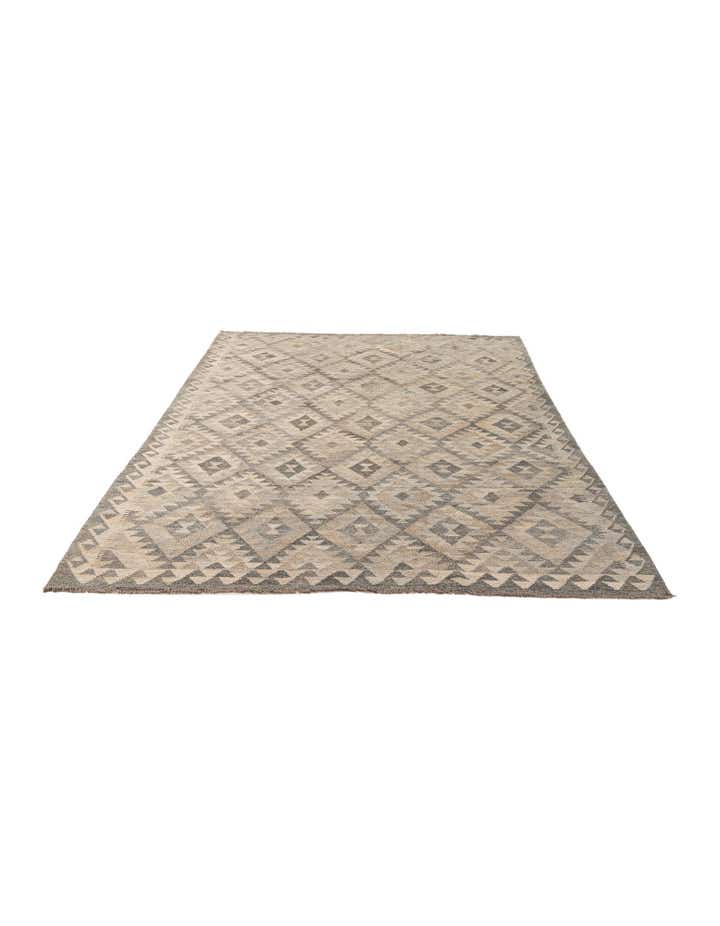 6' 8 x 10' 3 Hand Woven Kilim Maymana Wool Rug