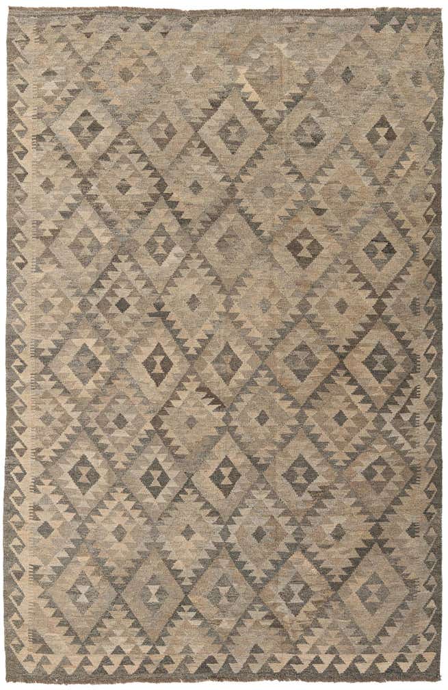 6' 8 x 10' 3 Hand Woven Kilim Maymana Wool Rug