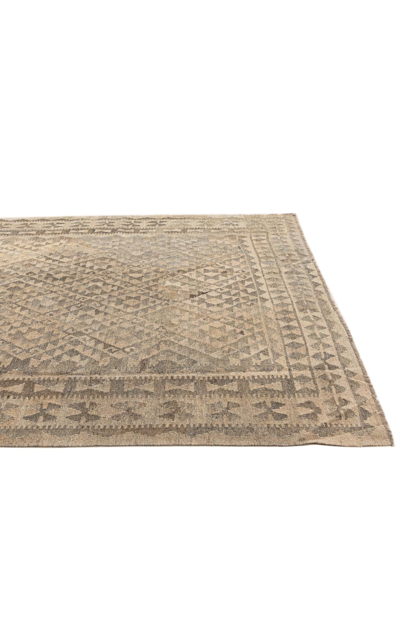 6' 8 x 10' 3 Hand Woven Kilim Maymana Wool Rug
