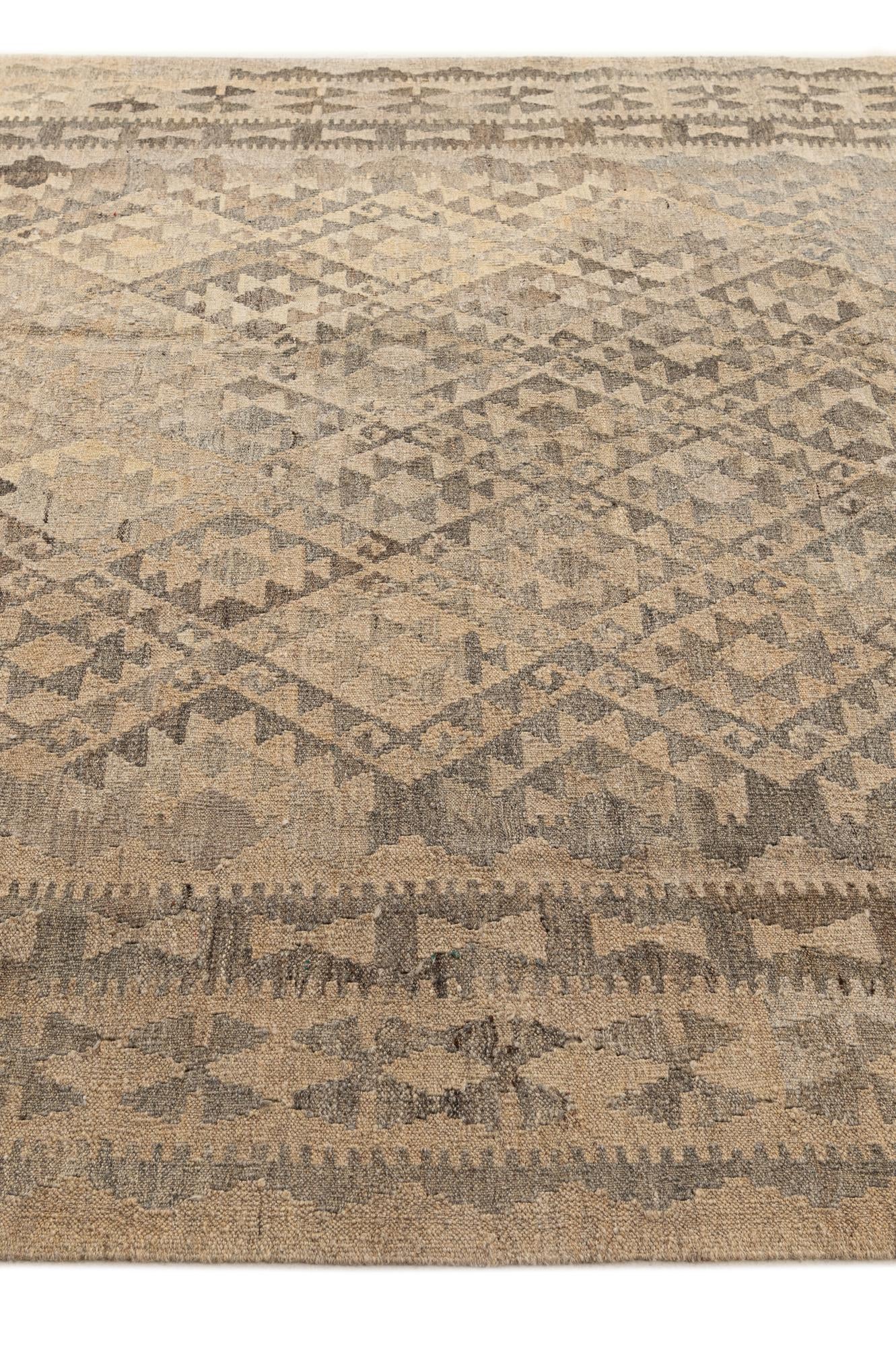 6' 8 x 10' 3 Hand Woven Kilim Maymana Wool Rug