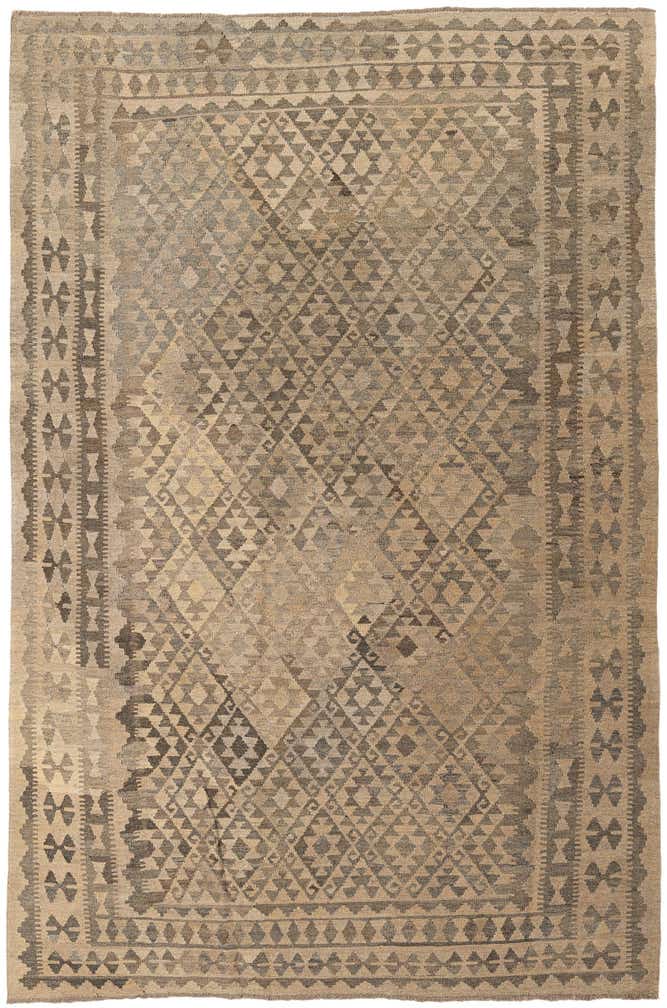 6' 8 x 10' 3 Hand Woven Kilim Maymana Wool Rug