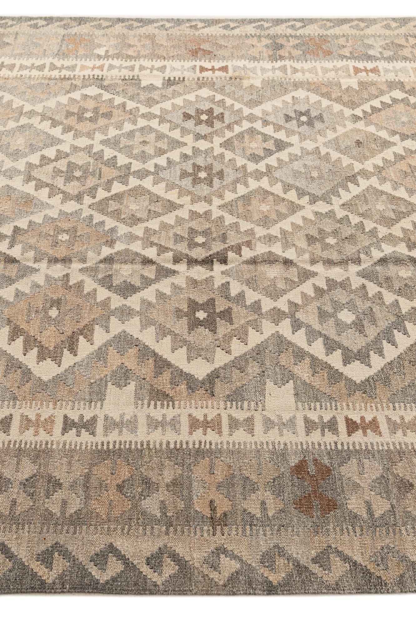 6' 6 x 10' 3 Hand Woven Kilim Maymana Wool Rug