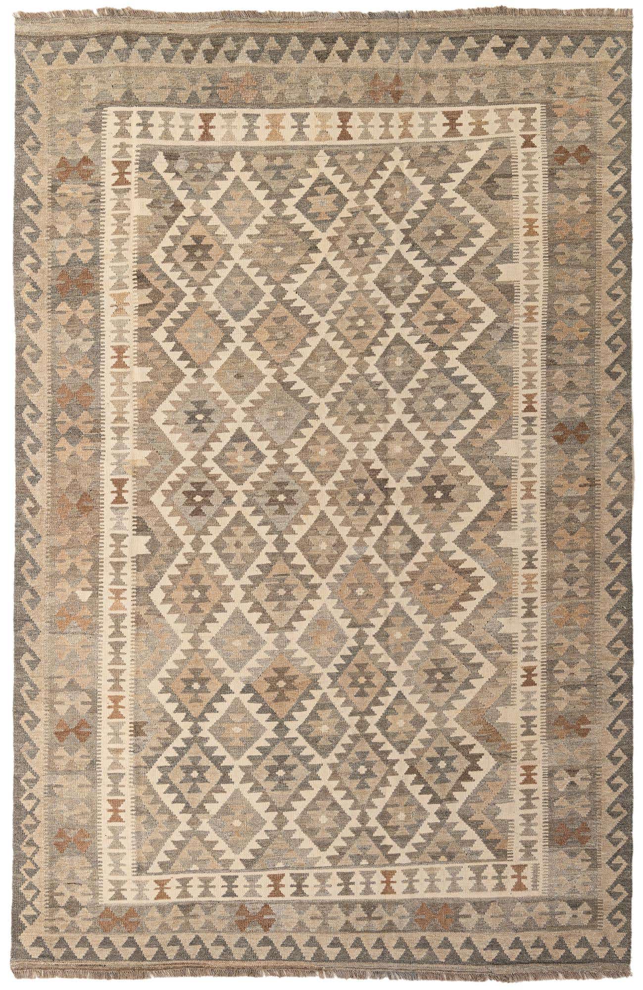6' 6 x 10' 3 Hand Woven Kilim Maymana Wool Rug