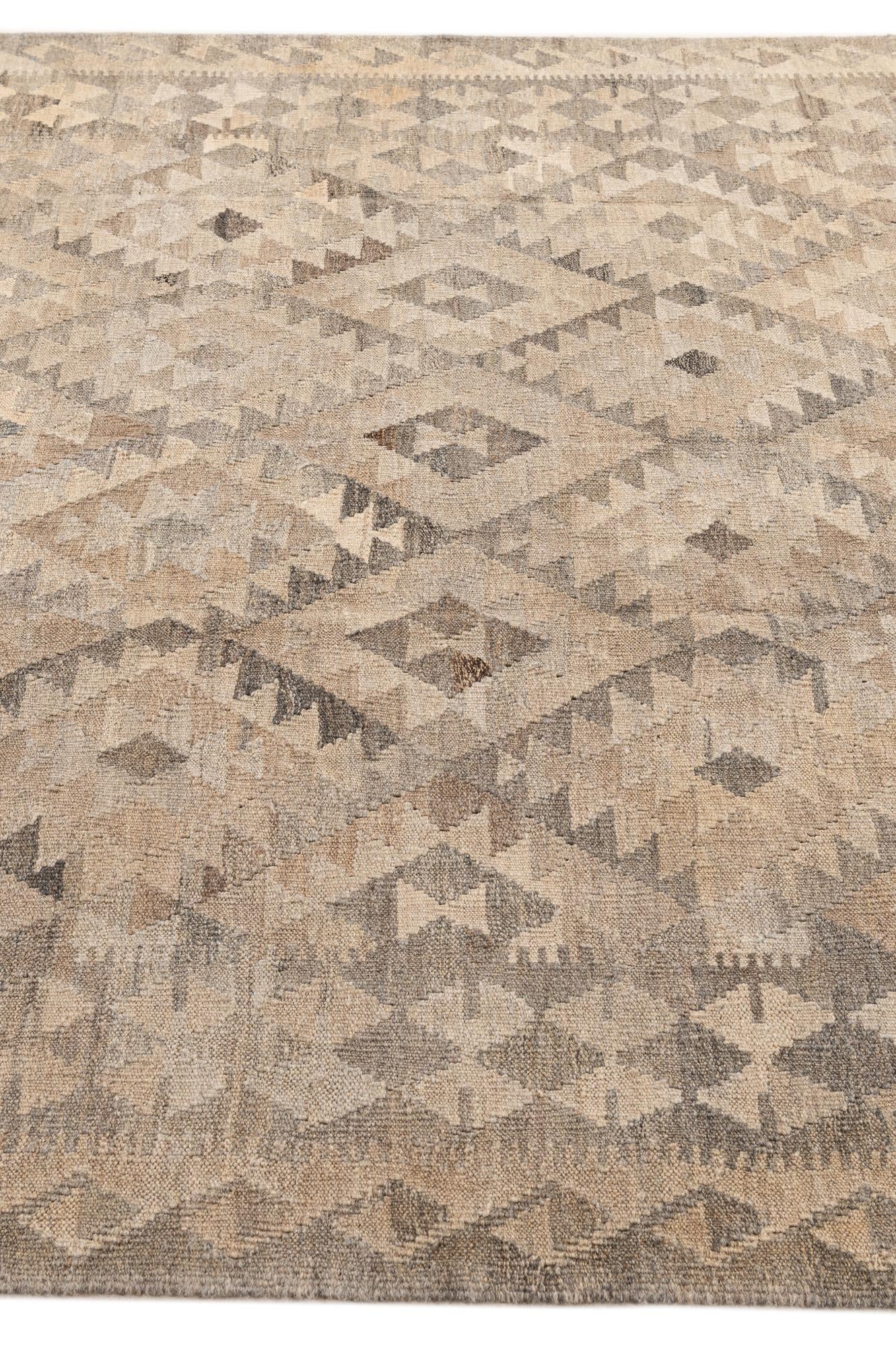 6' 8 x 10' 2 Hand Woven Kilim Maymana Wool Rug