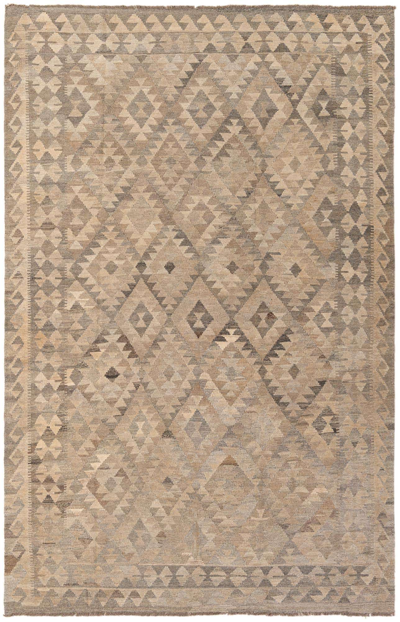 6' 8 x 10' 2 Hand Woven Kilim Maymana Wool Rug