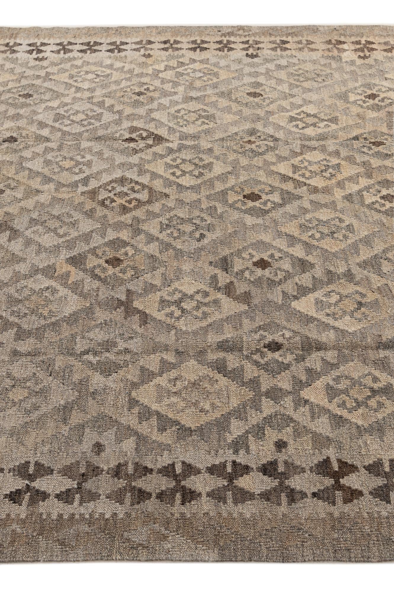 6' 6 x 10' Hand Woven Kilim Maymana Wool Rug