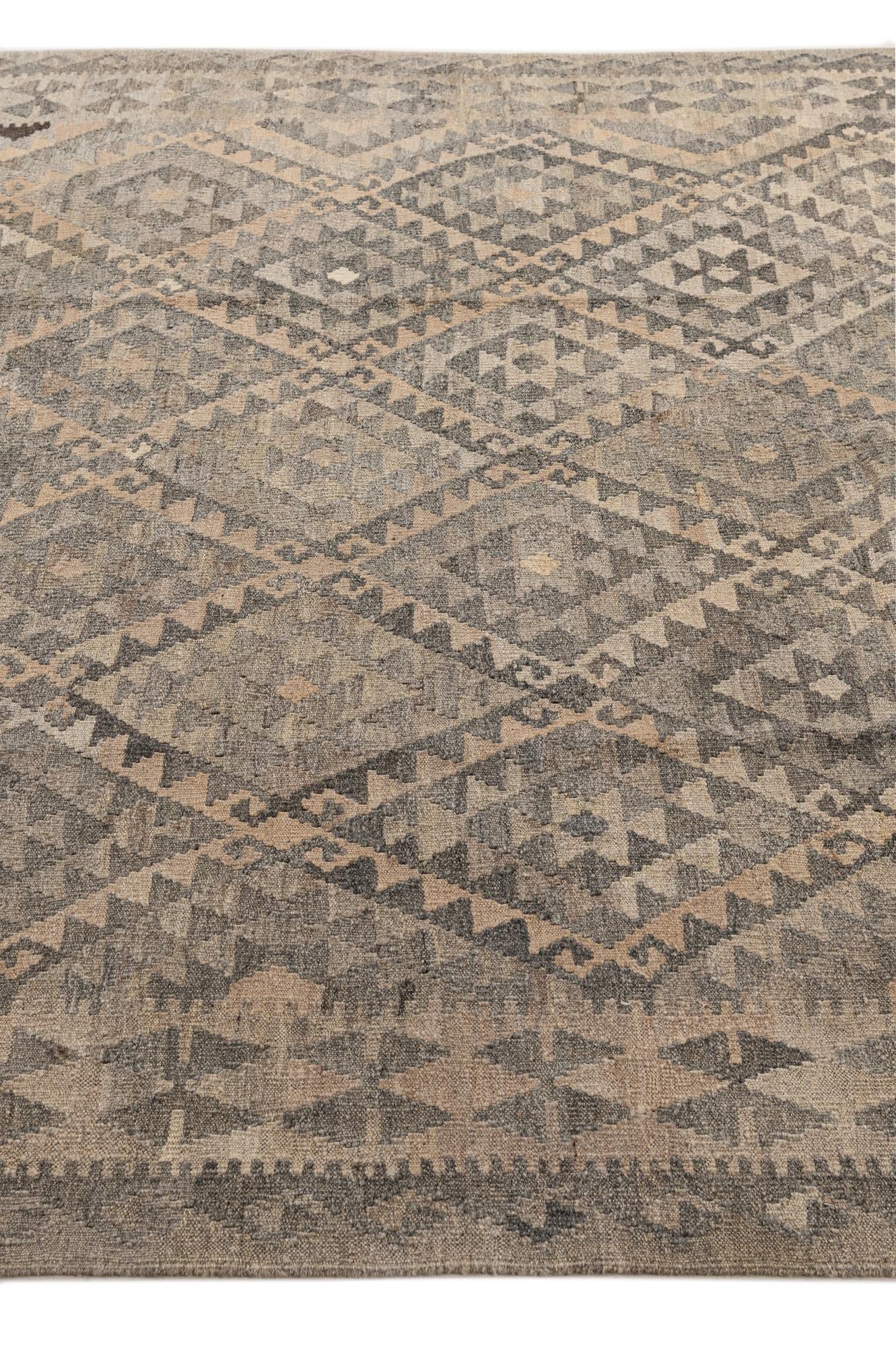 6' 10 x 10' 2 Hand Woven Kilim Maymana Wool Rug