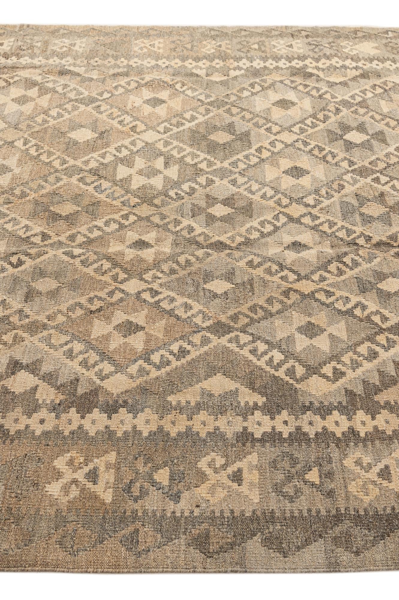 6' 9 x 9' 5 Hand Woven Kilim Maymana Wool Rug