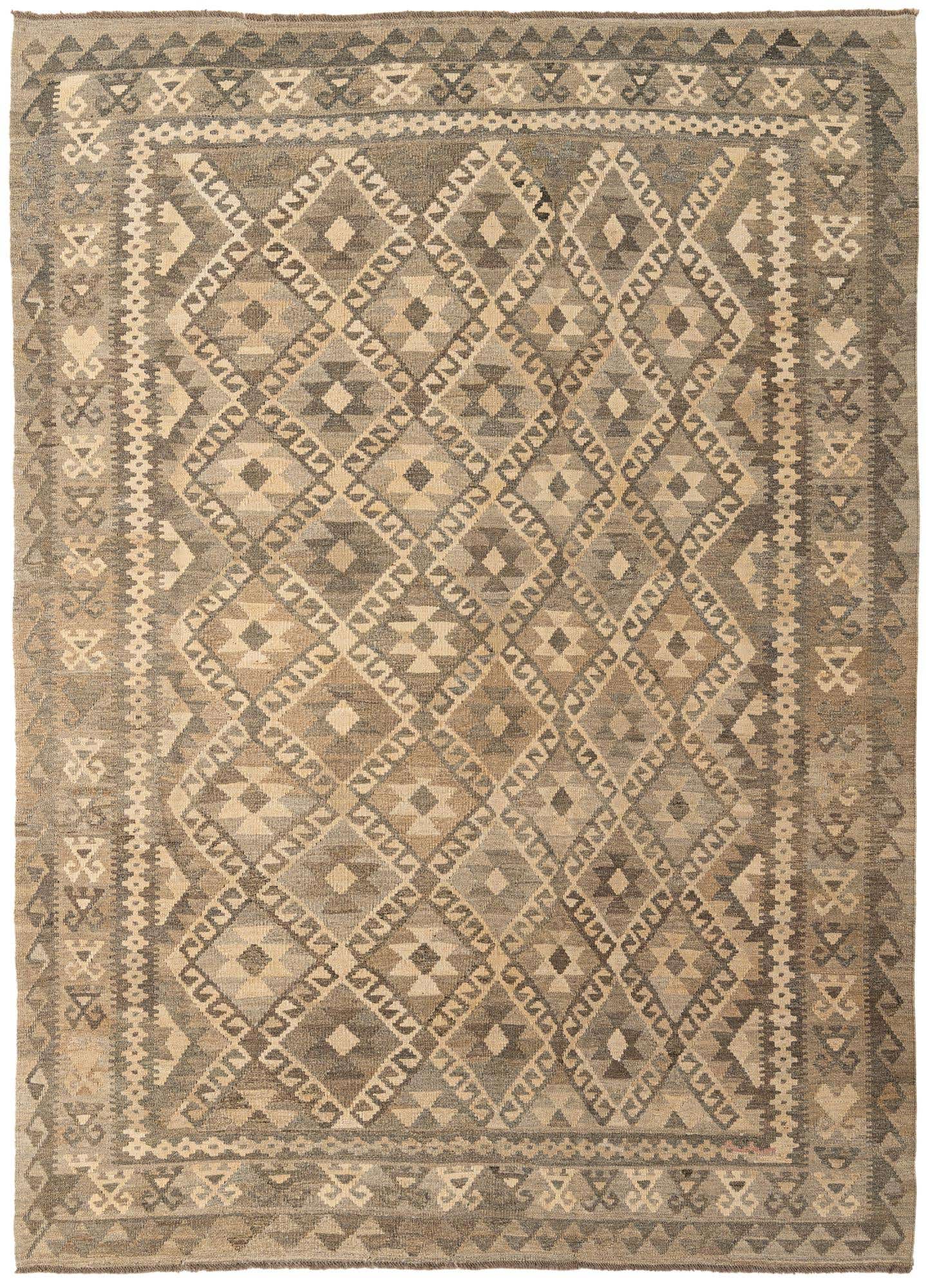 6' 9 x 9' 5 Hand Woven Kilim Maymana Wool Rug