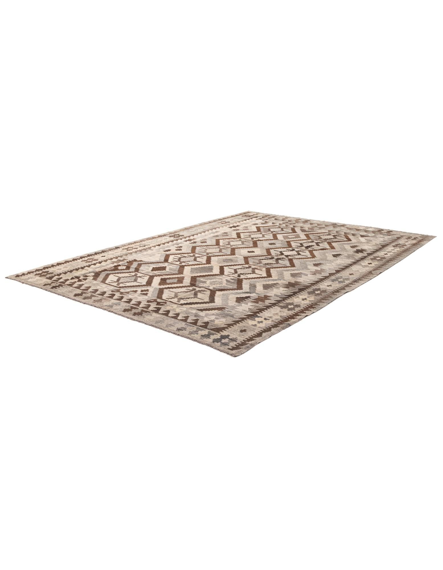 7' x 9' 6 Hand Woven Kilim Maymana Wool Rug