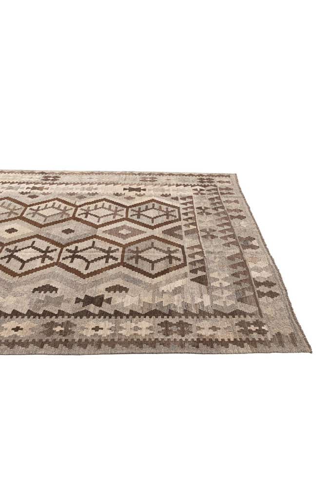 7' x 9' 6 Hand Woven Kilim Maymana Wool Rug