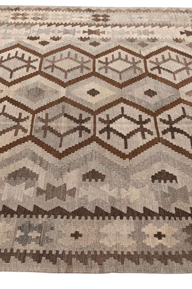 7' x 9' 6 Hand Woven Kilim Maymana Wool Rug