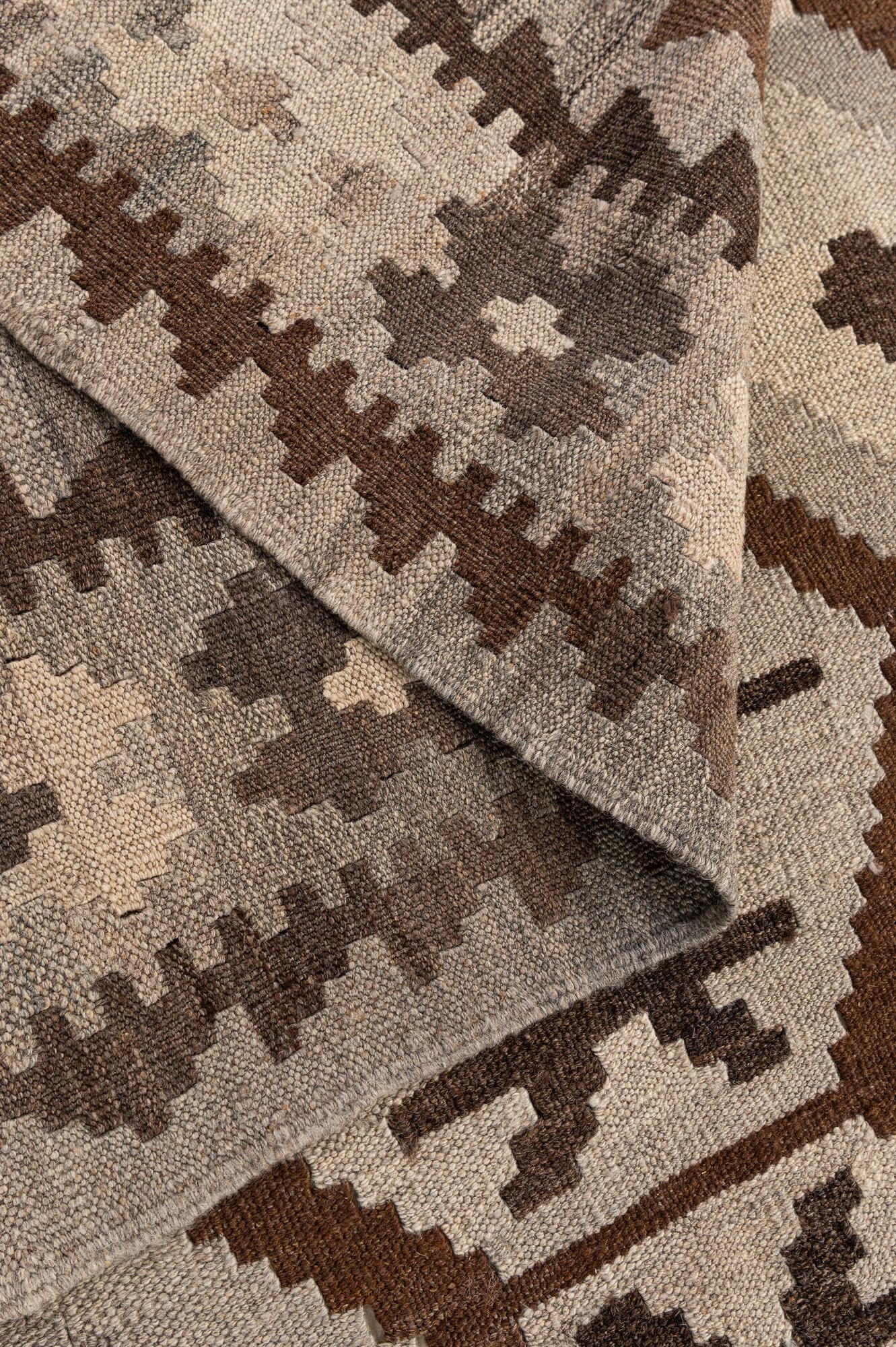 7' x 9' 6 Hand Woven Kilim Maymana Wool Rug