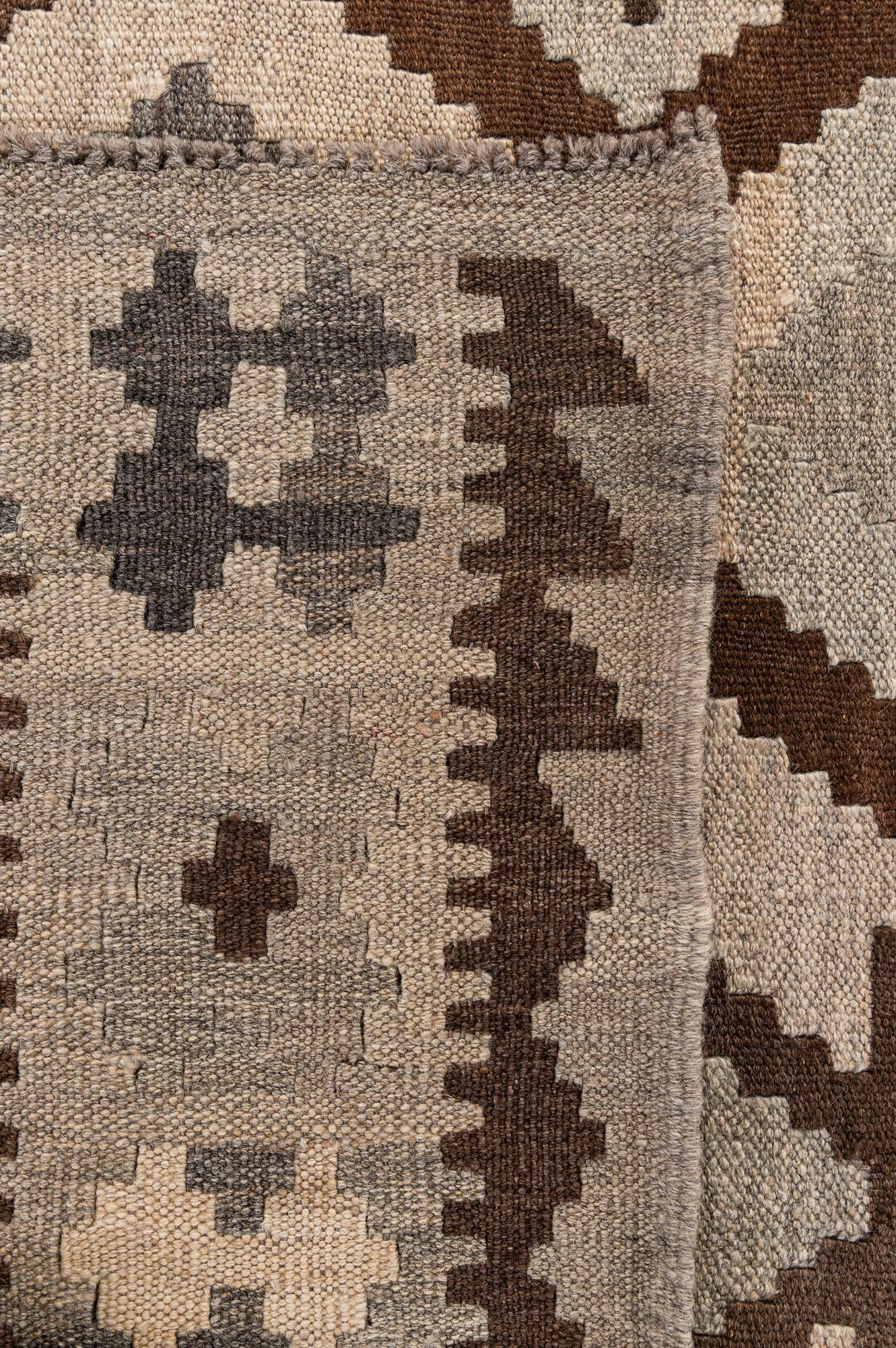 7' x 9' 6 Hand Woven Kilim Maymana Wool Rug