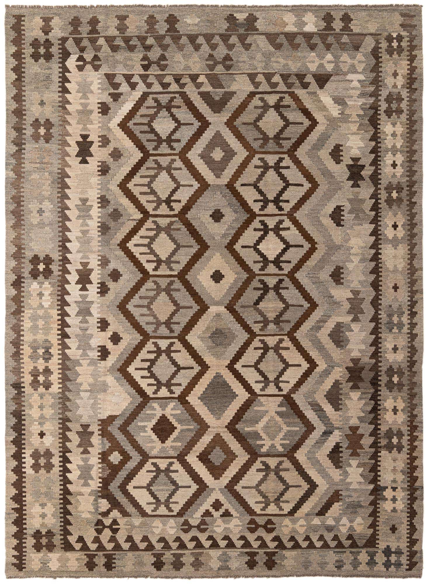 7' x 9' 6 Hand Woven Kilim Maymana Wool Rug