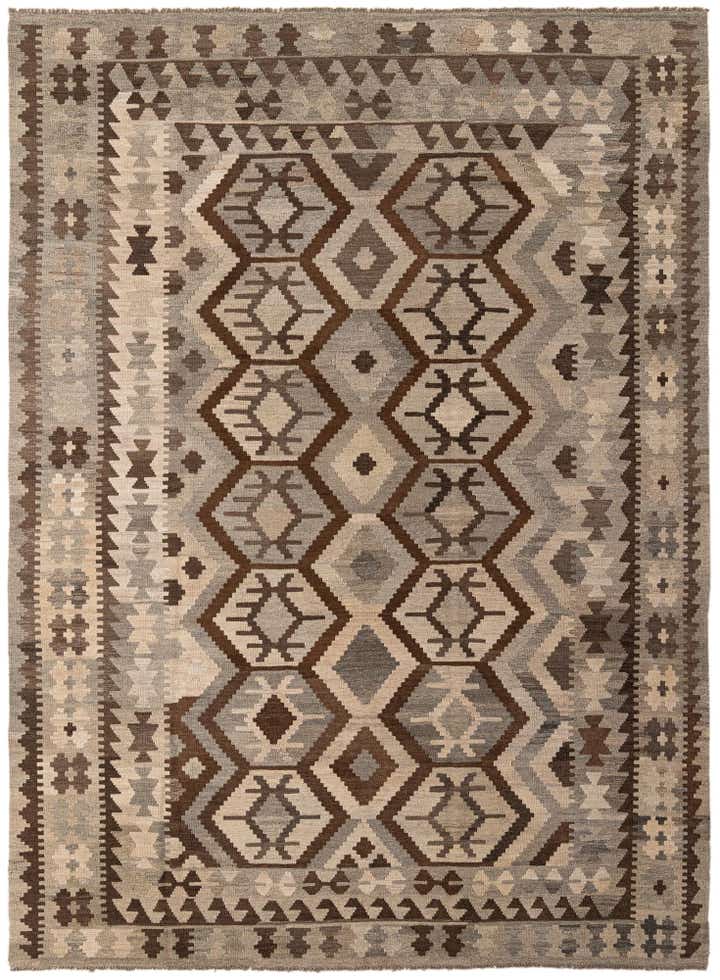 7' x 9' 6 Hand Woven Kilim Maymana Wool Rug