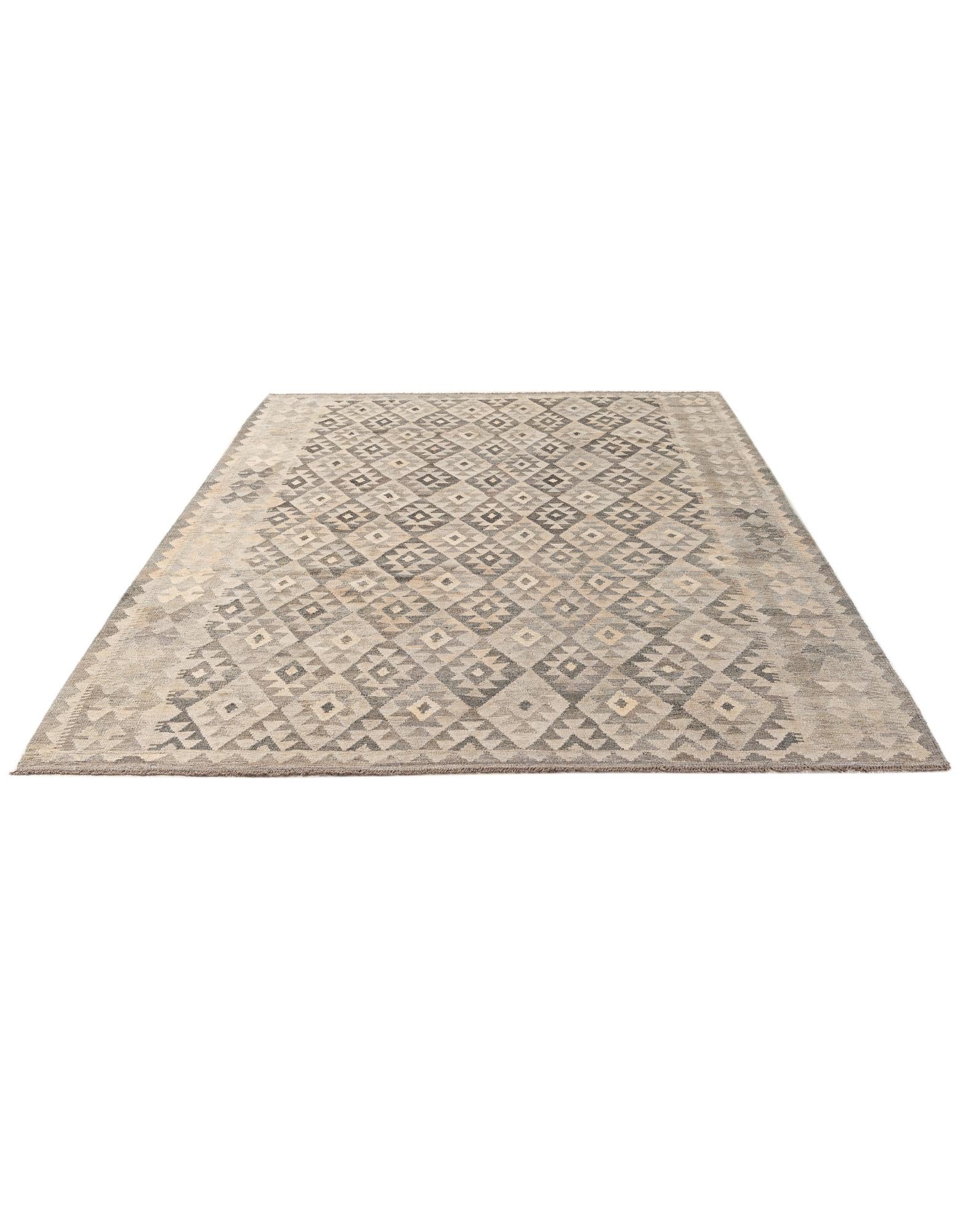 6' 11 x 9' 7 Hand Woven Kilim Maymana Wool Rug