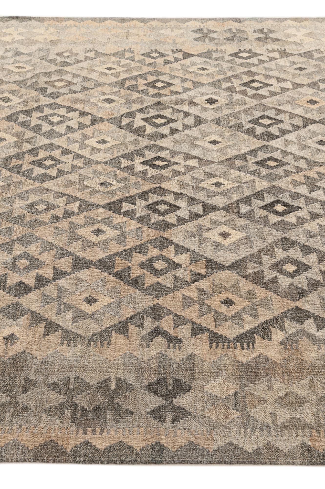6' 11 x 9' 7 Hand Woven Kilim Maymana Wool Rug