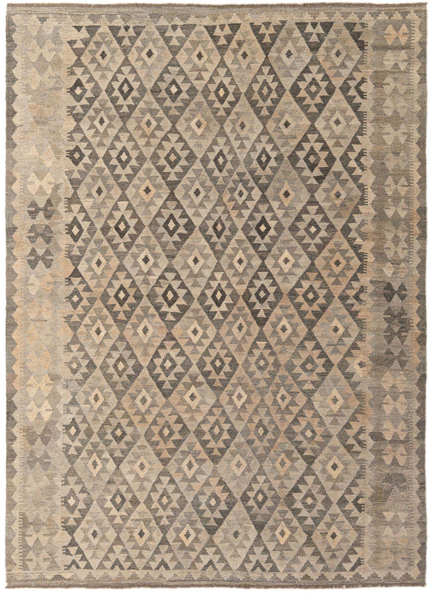 6' 11 x 9' 7 Hand Woven Kilim Maymana Wool Rug