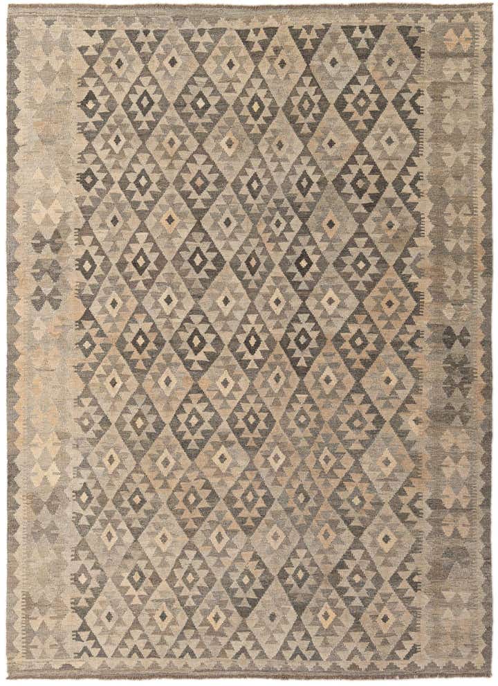 6' 11 x 9' 7 Hand Woven Kilim Maymana Wool Rug