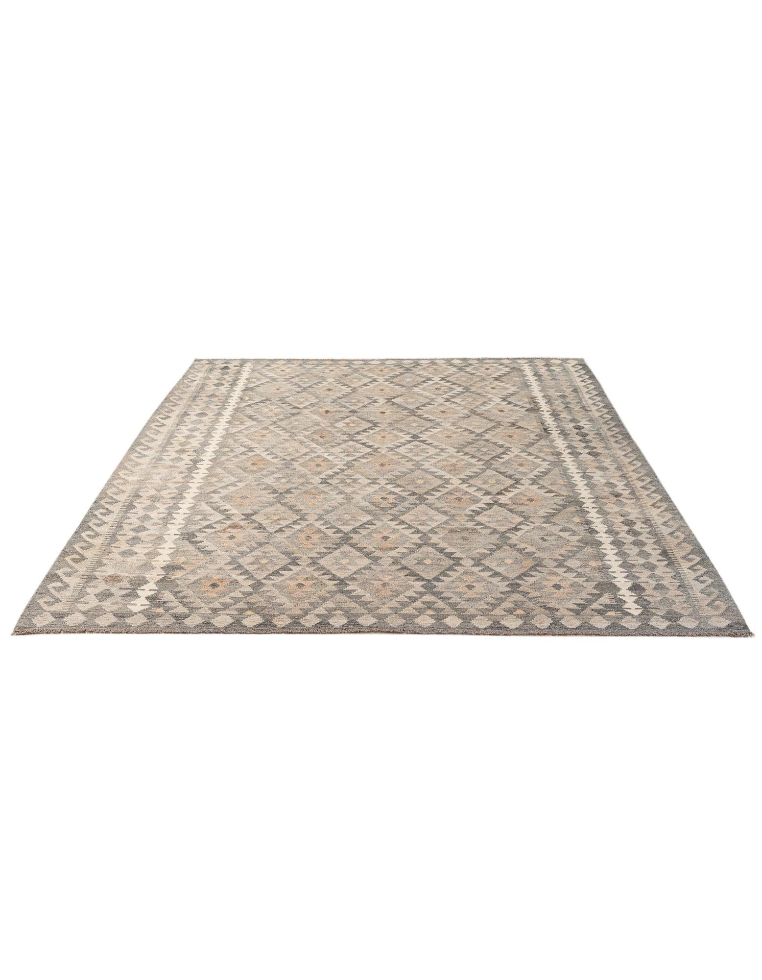 7' 1 x 9' 8 Hand Woven Kilim Maymana Wool Rug